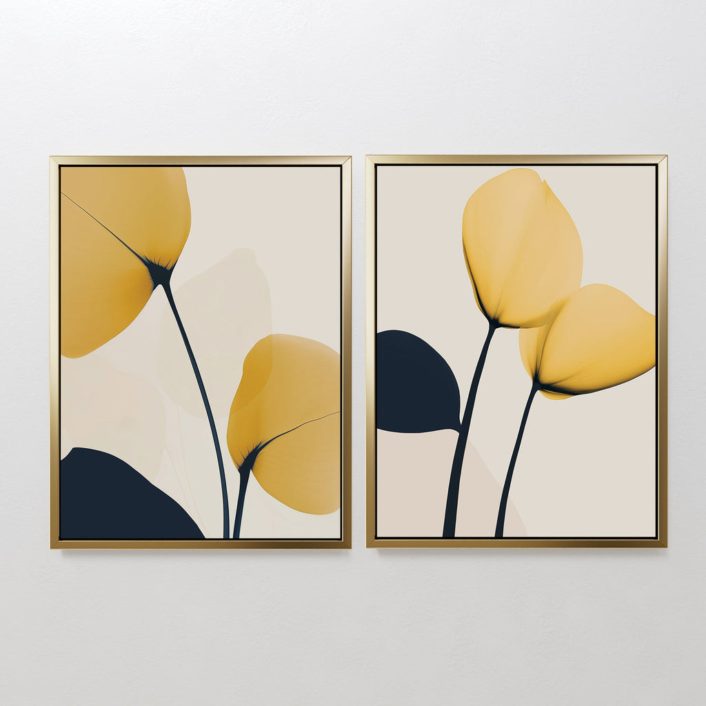Gilded Whispers – Set of 2 Canvas Prints set of 2 – golden yellow botanical canvas wall art by Aspire Prints