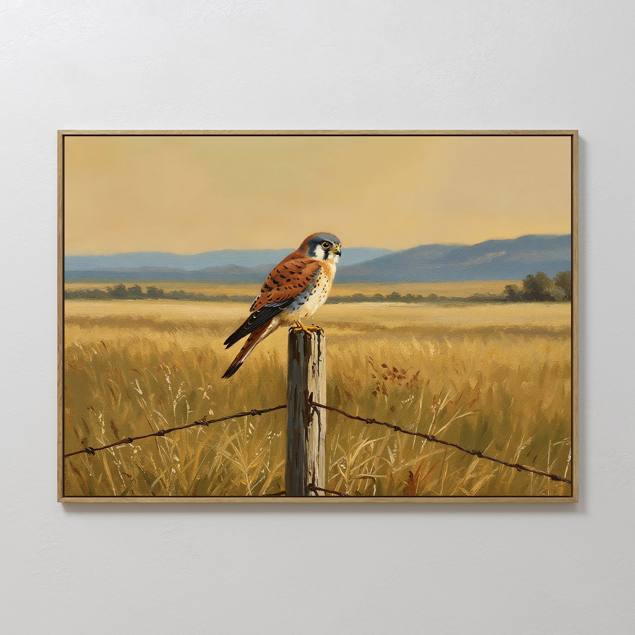Kestrel's Quiet Vigil – neutral-toned vintage canvas wall art print by Aspire Prints