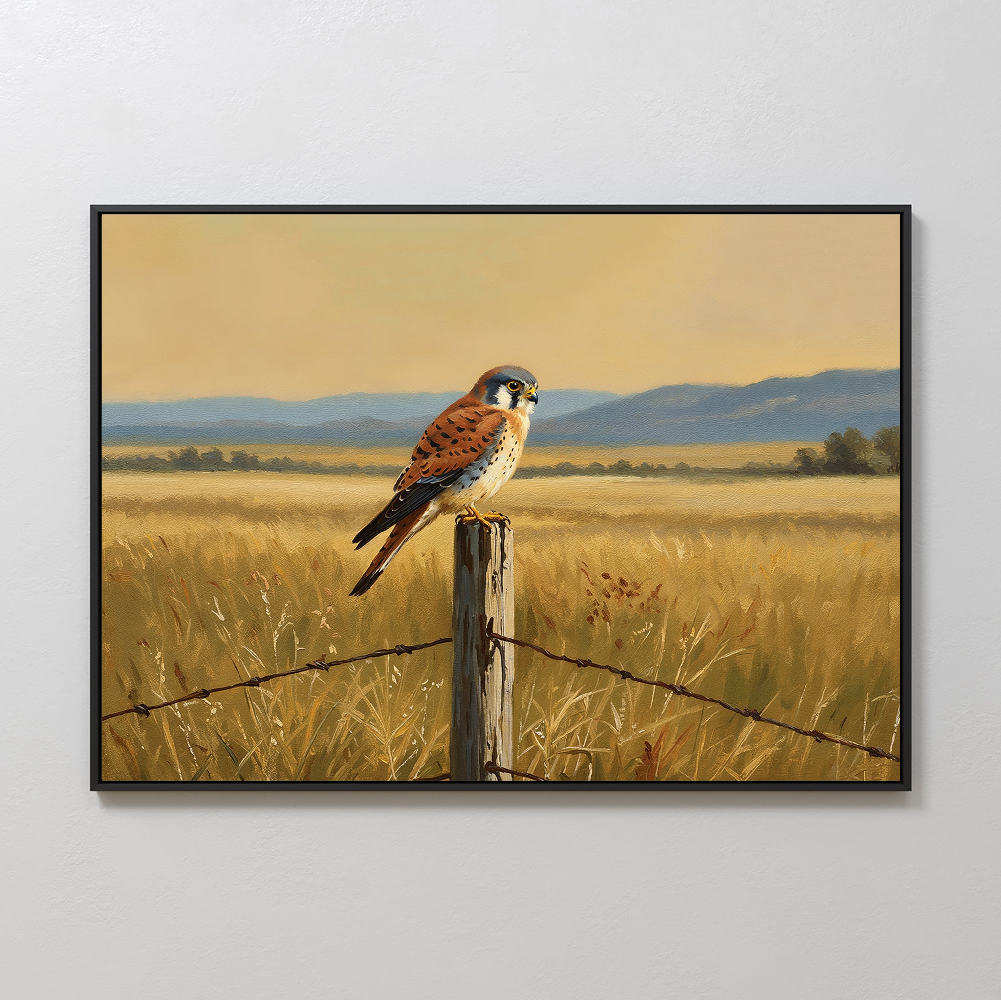 Kestrel's Quiet Vigil – neutral-toned vintage canvas wall art print by Aspire Prints