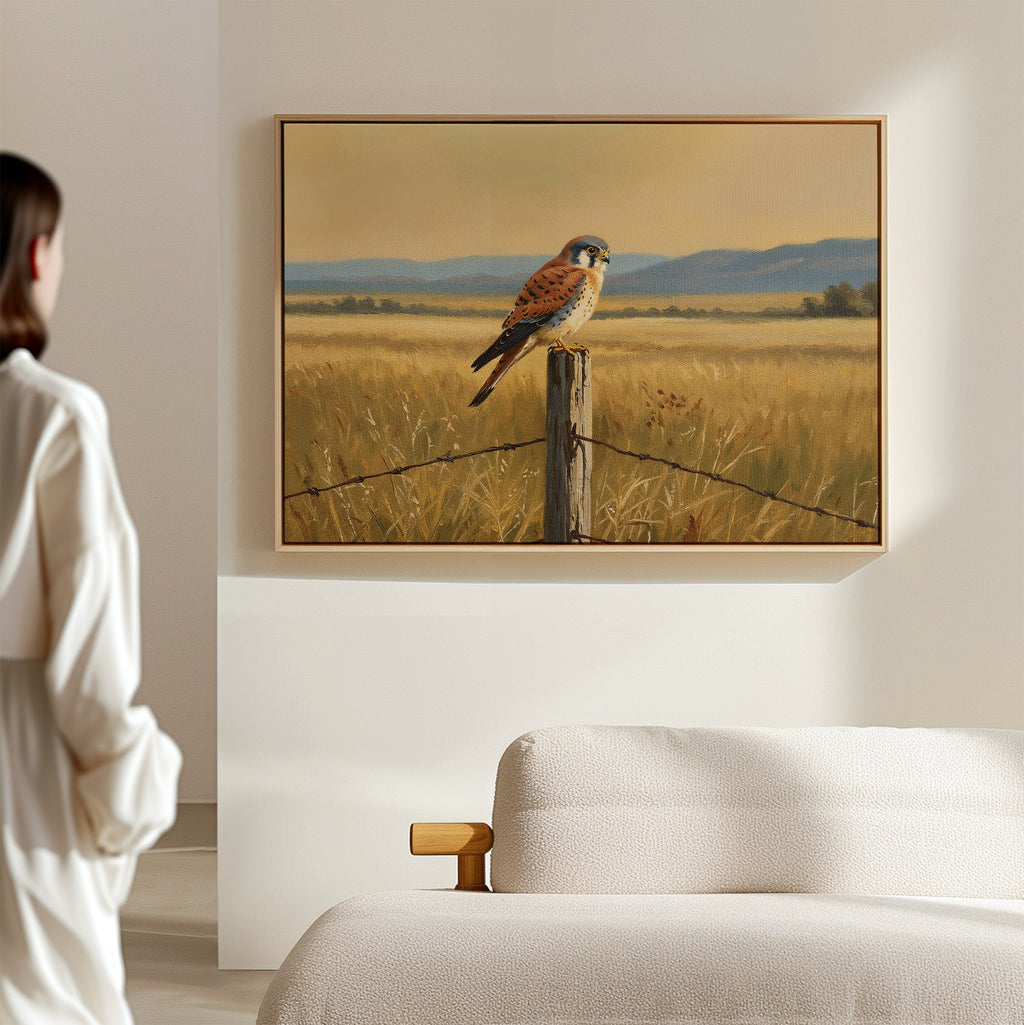 Kestrel's Quiet Vigil – neutral-toned vintage canvas wall art print by Aspire Prints
