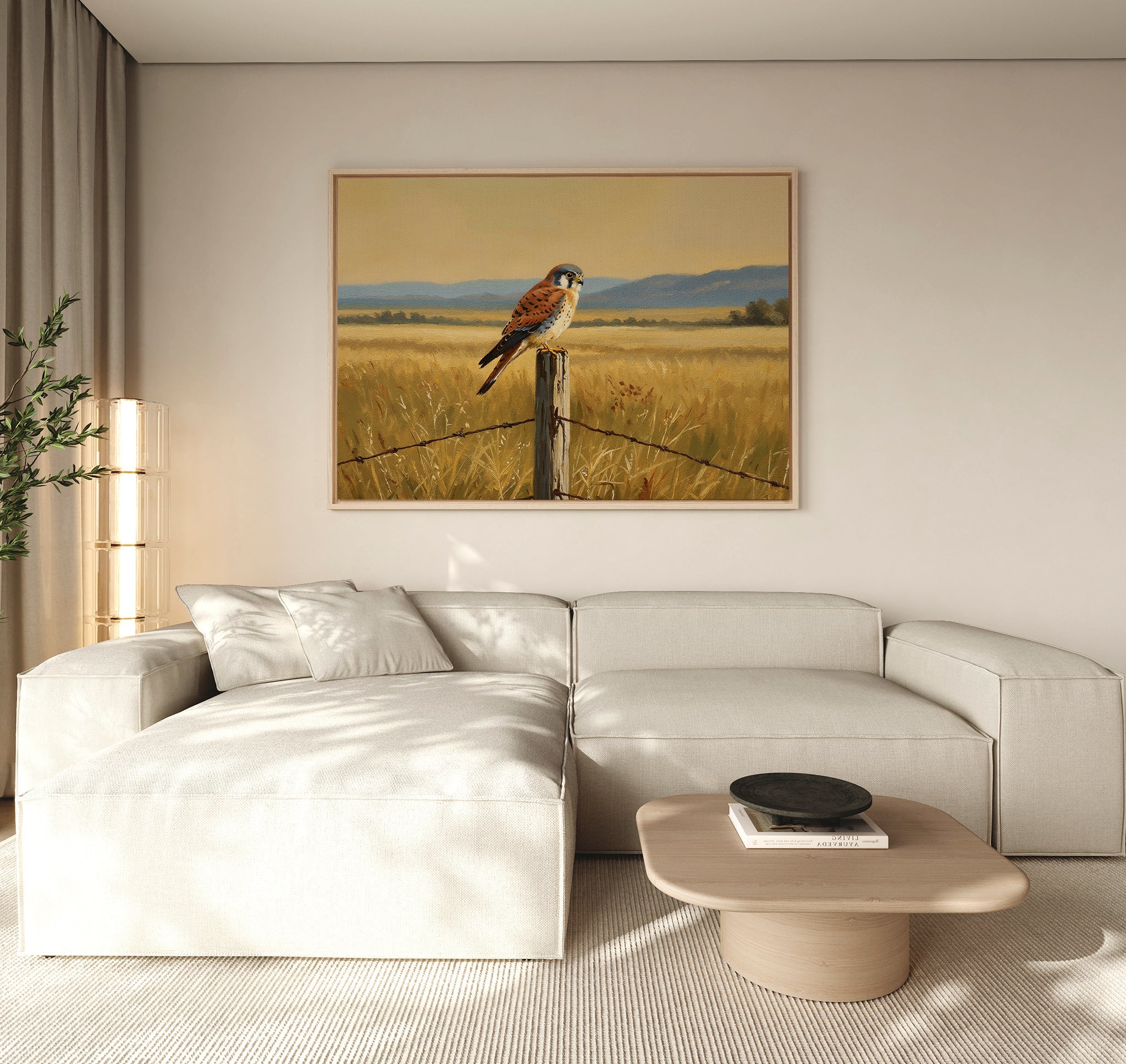 Kestrel's Quiet Vigil – neutral-toned vintage canvas wall art print by Aspire Prints