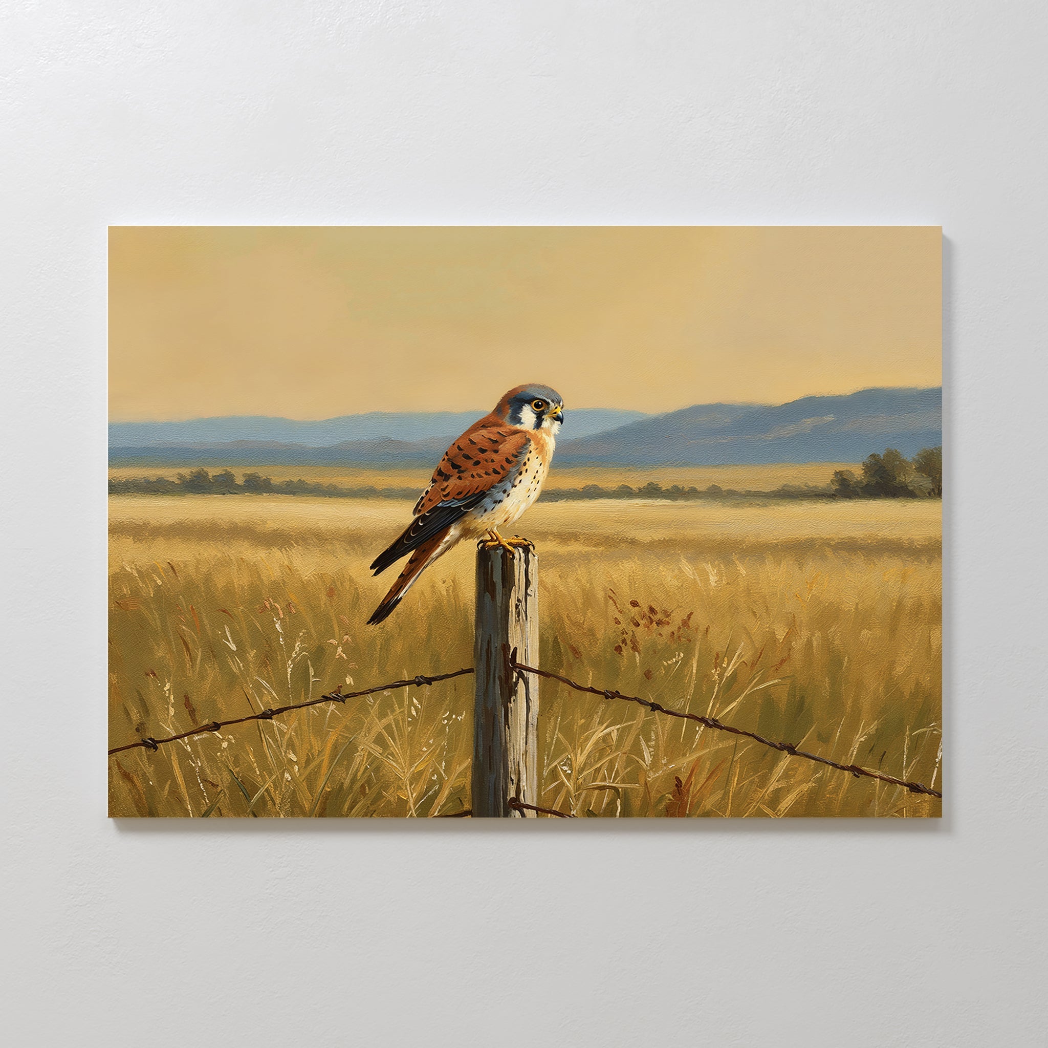 Kestrel's Quiet Vigil – neutral-toned vintage canvas wall art print by Aspire Prints