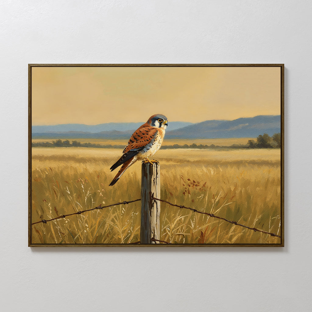 Kestrel's Quiet Vigil – neutral-toned vintage canvas wall art print by Aspire Prints
