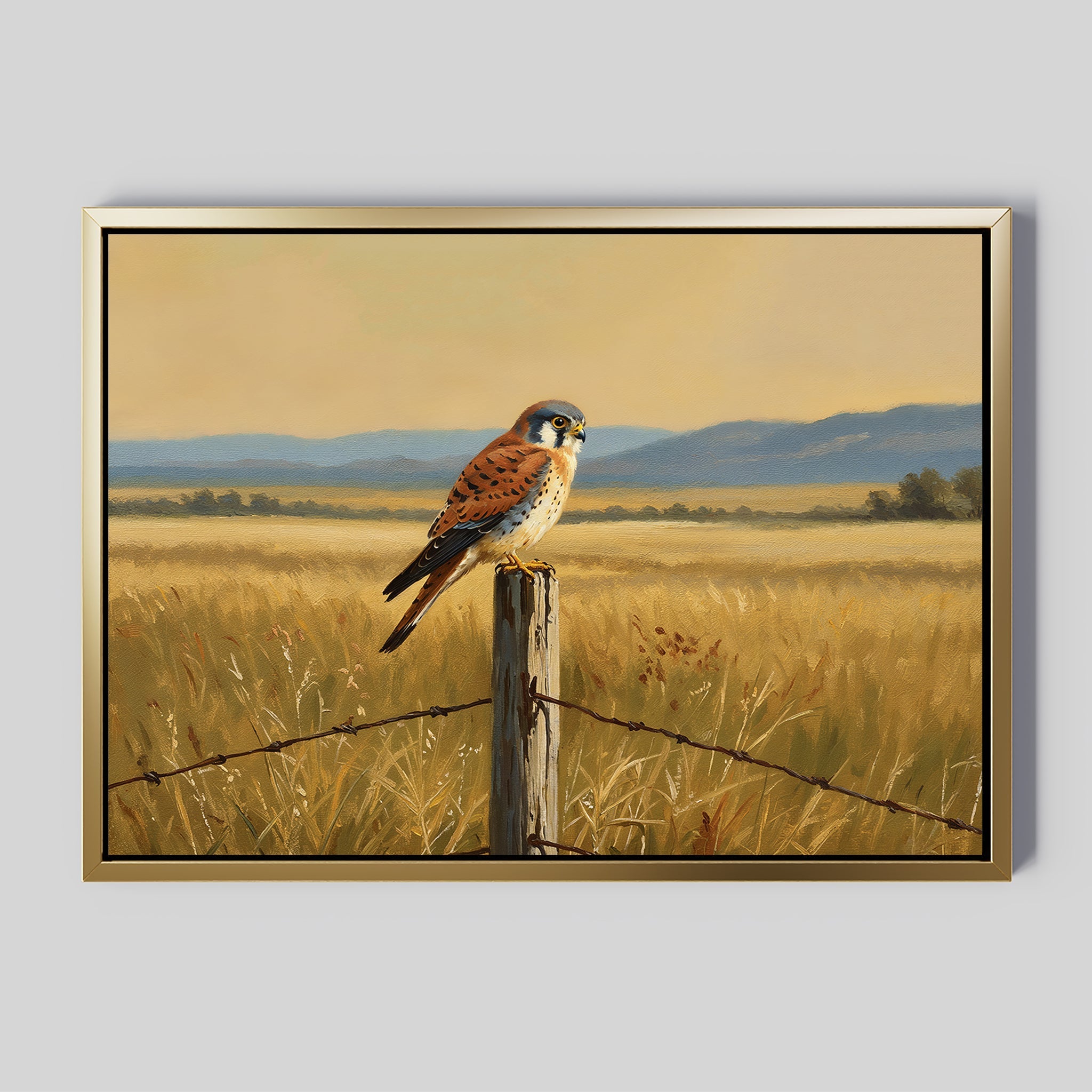 Kestrel's Quiet Vigil – neutral-toned vintage canvas wall art print by Aspire Prints