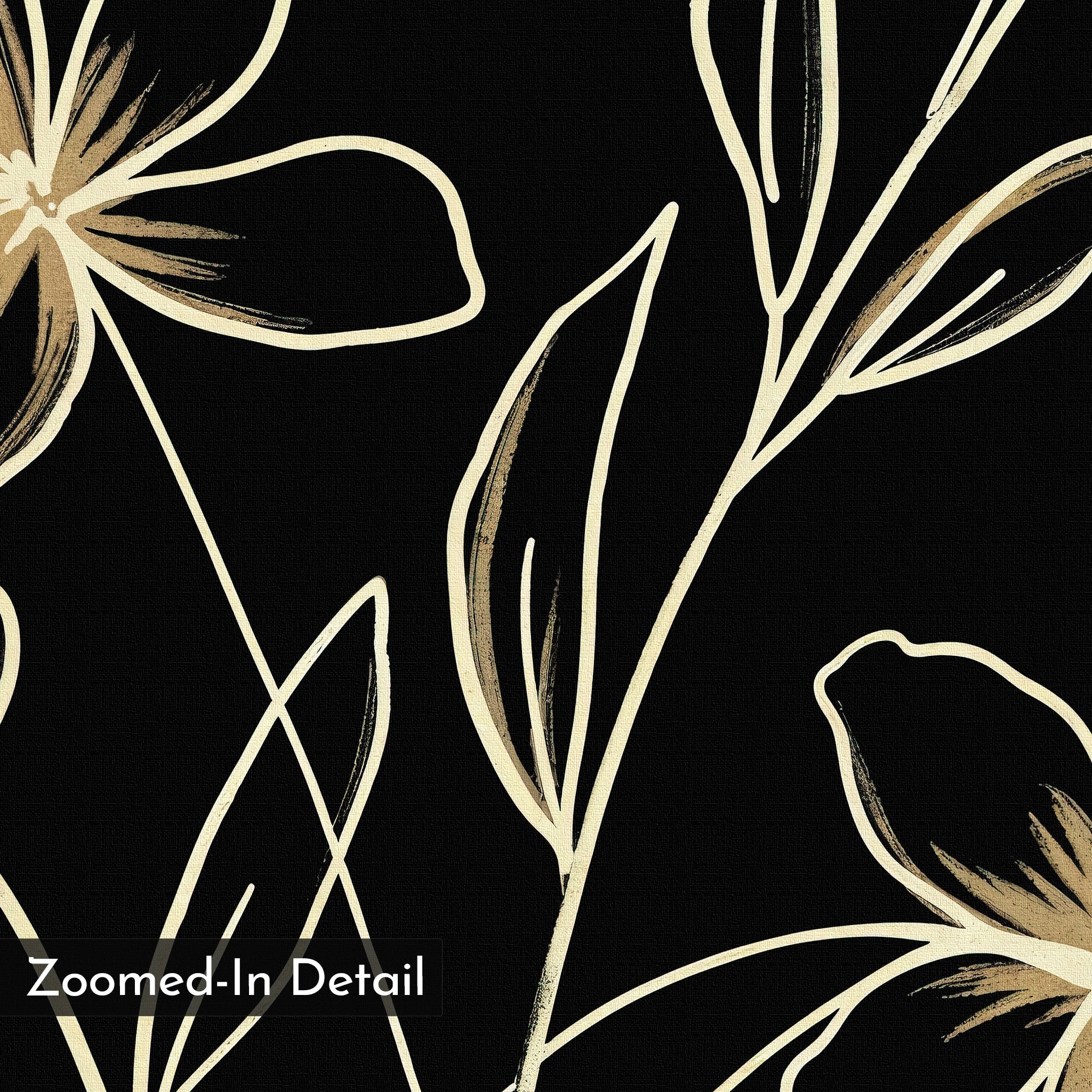 Whispers in Gold – black botanical canvas wall art print by Aspire Prints