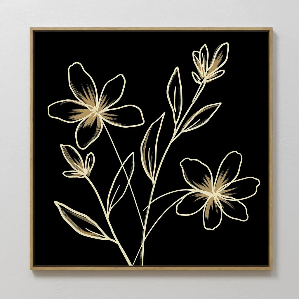 Whispers in Gold – black botanical canvas wall art print by Aspire Prints