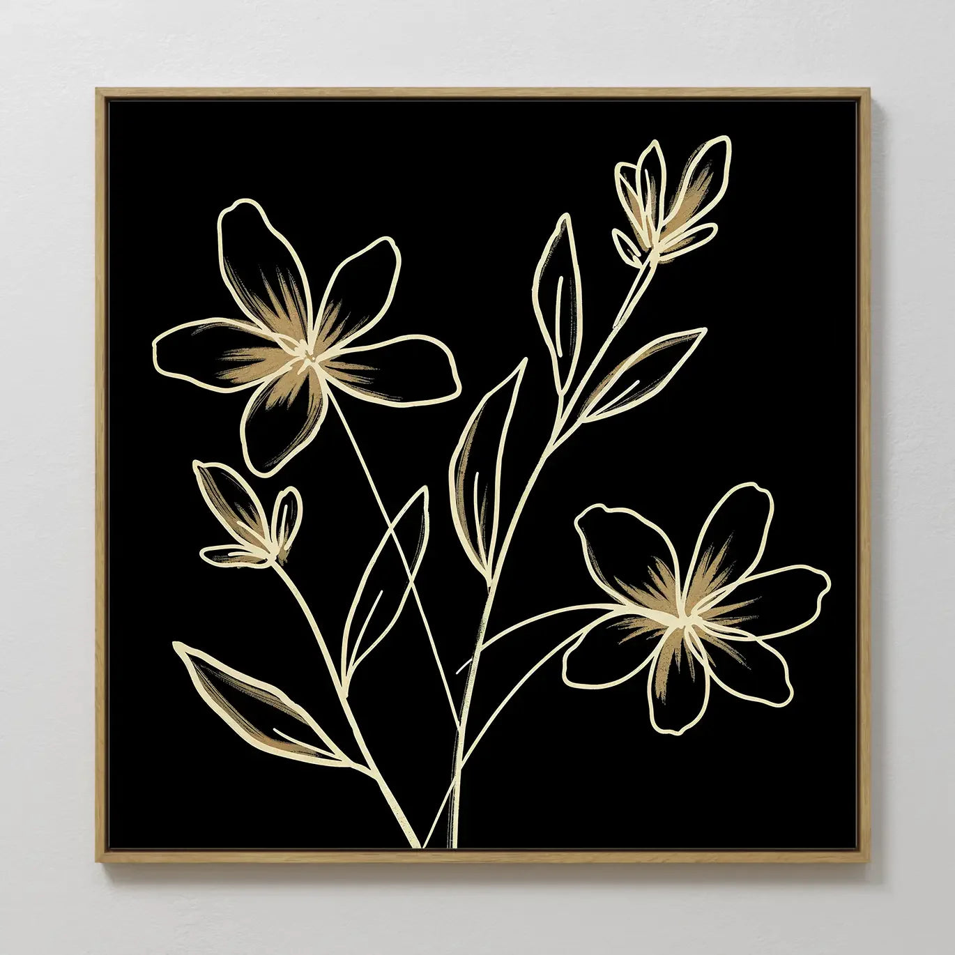 Whispers in Gold – black botanical canvas wall art print by Aspire Prints