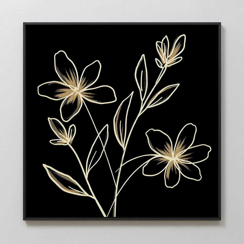 Whispers in Gold – black botanical canvas wall art print by Aspire Prints