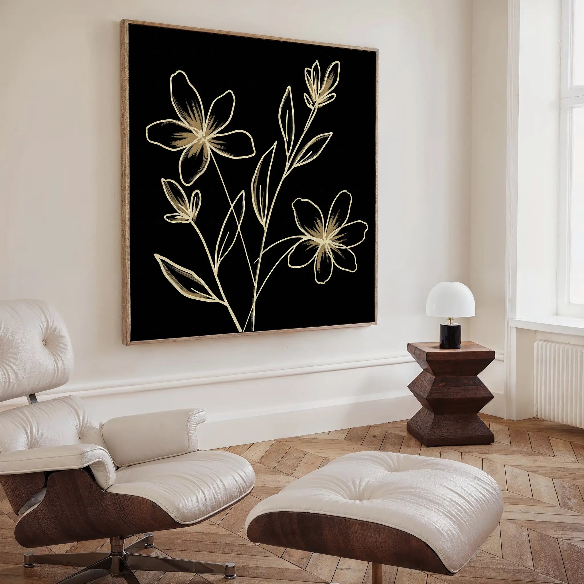 Whispers in Gold – black botanical canvas wall art print by Aspire Prints