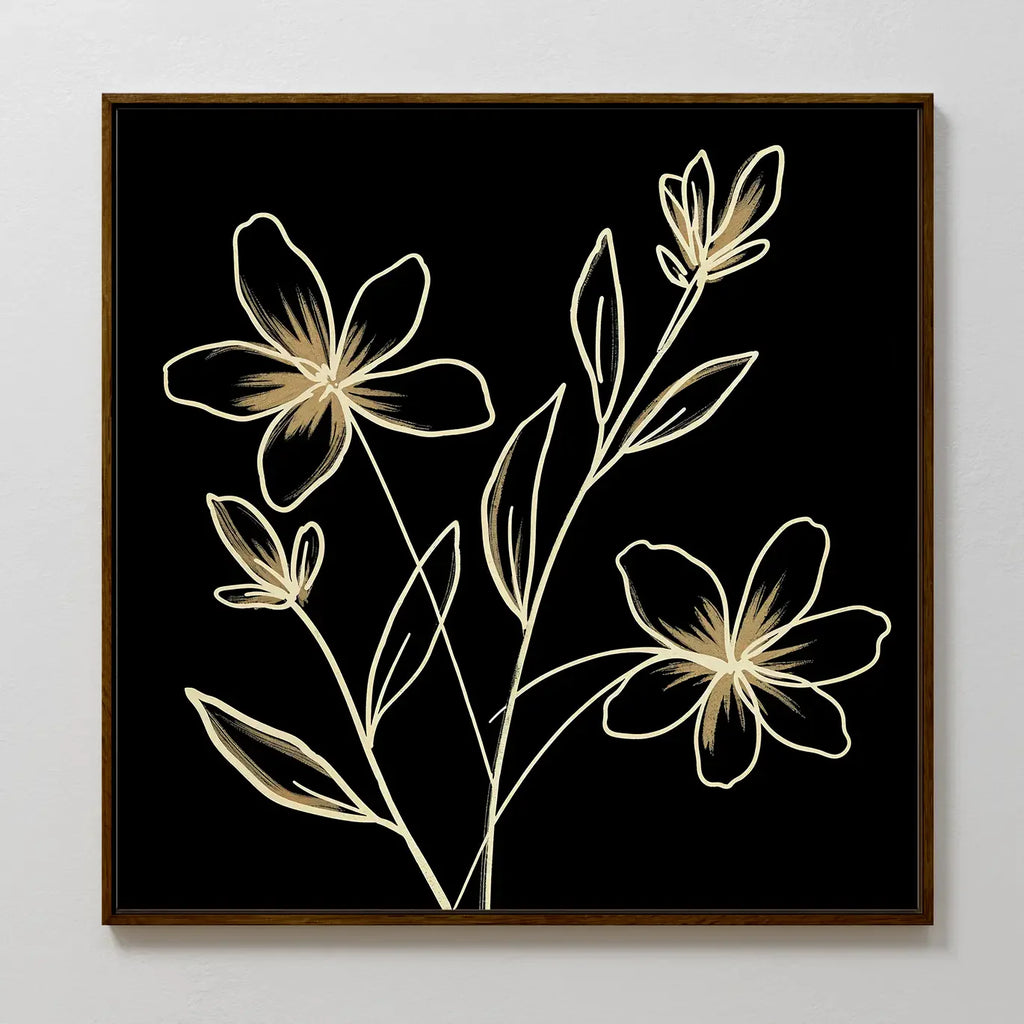 Whispers in Gold – black botanical canvas wall art print by Aspire Prints