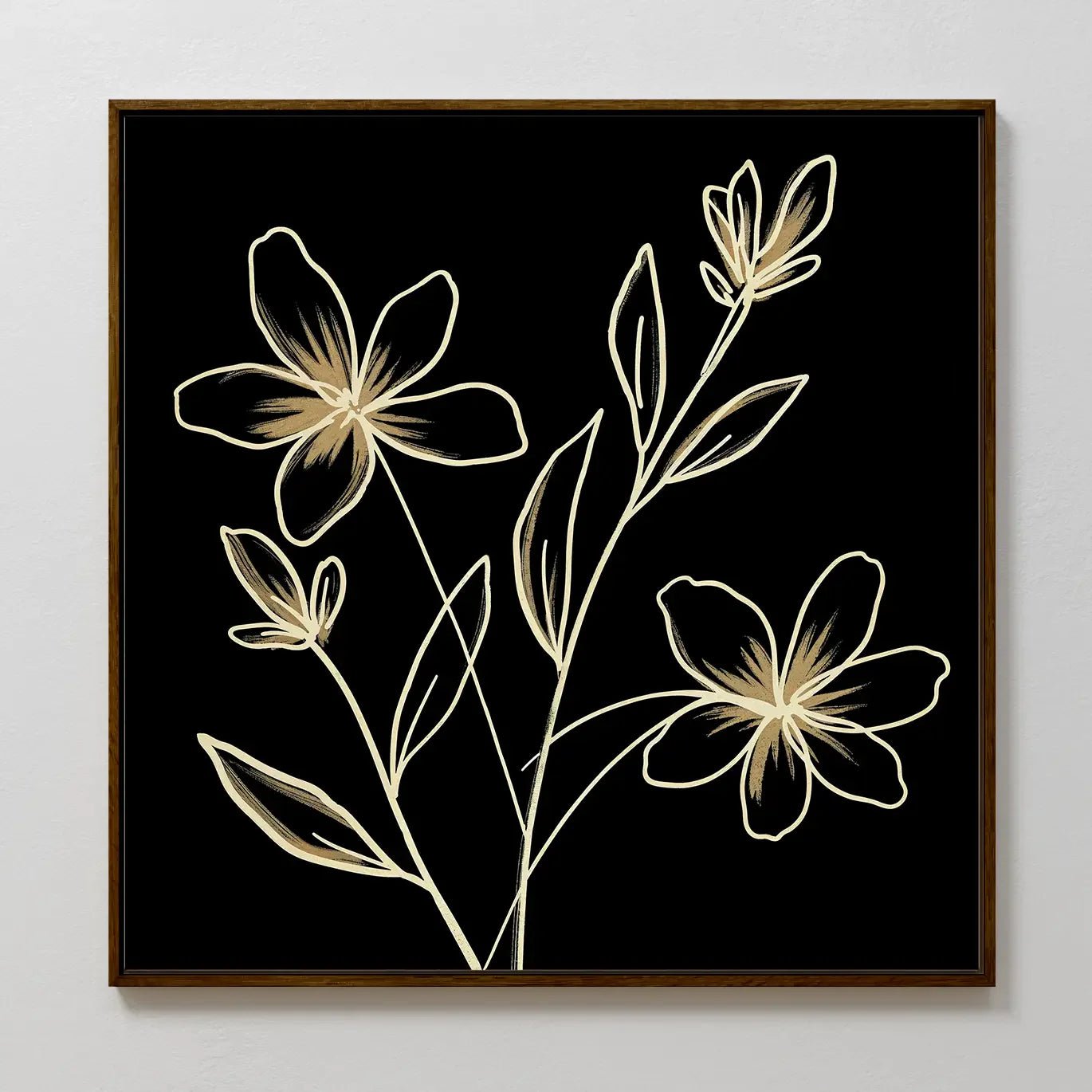 Whispers in Gold – black botanical canvas wall art print by Aspire Prints