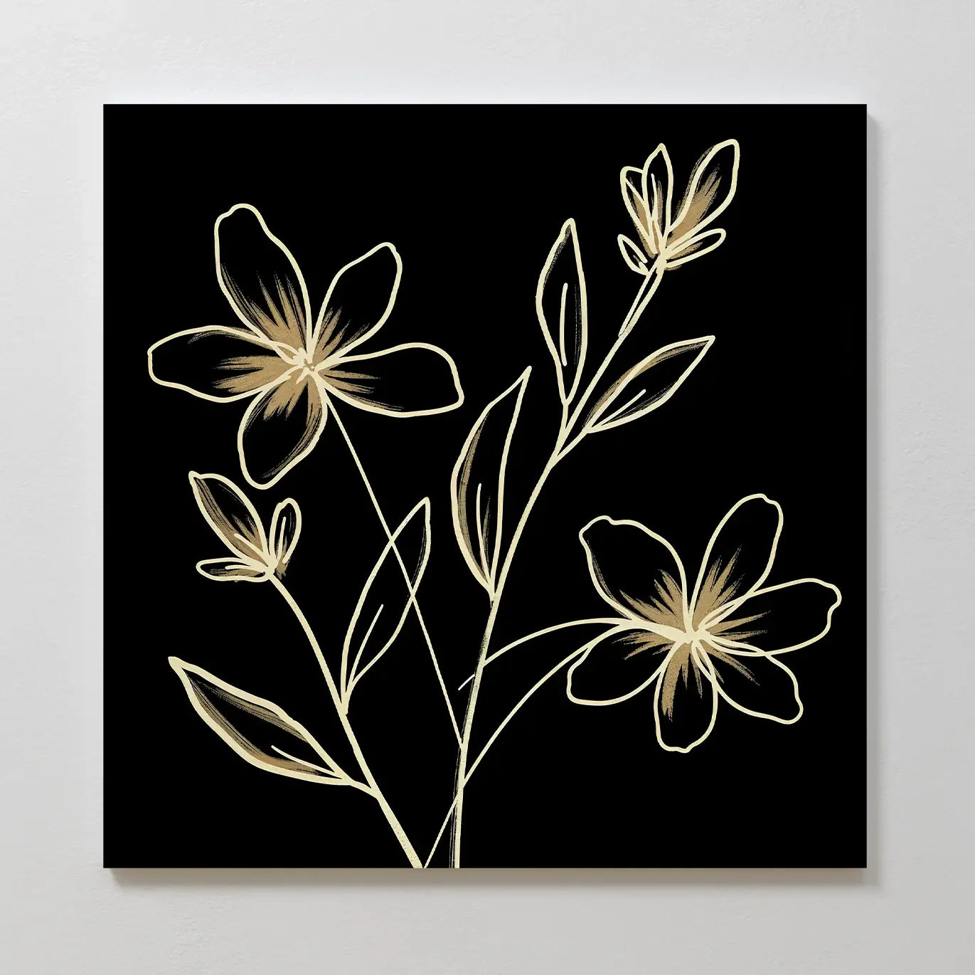 Whispers in Gold – black botanical canvas wall art print by Aspire Prints
