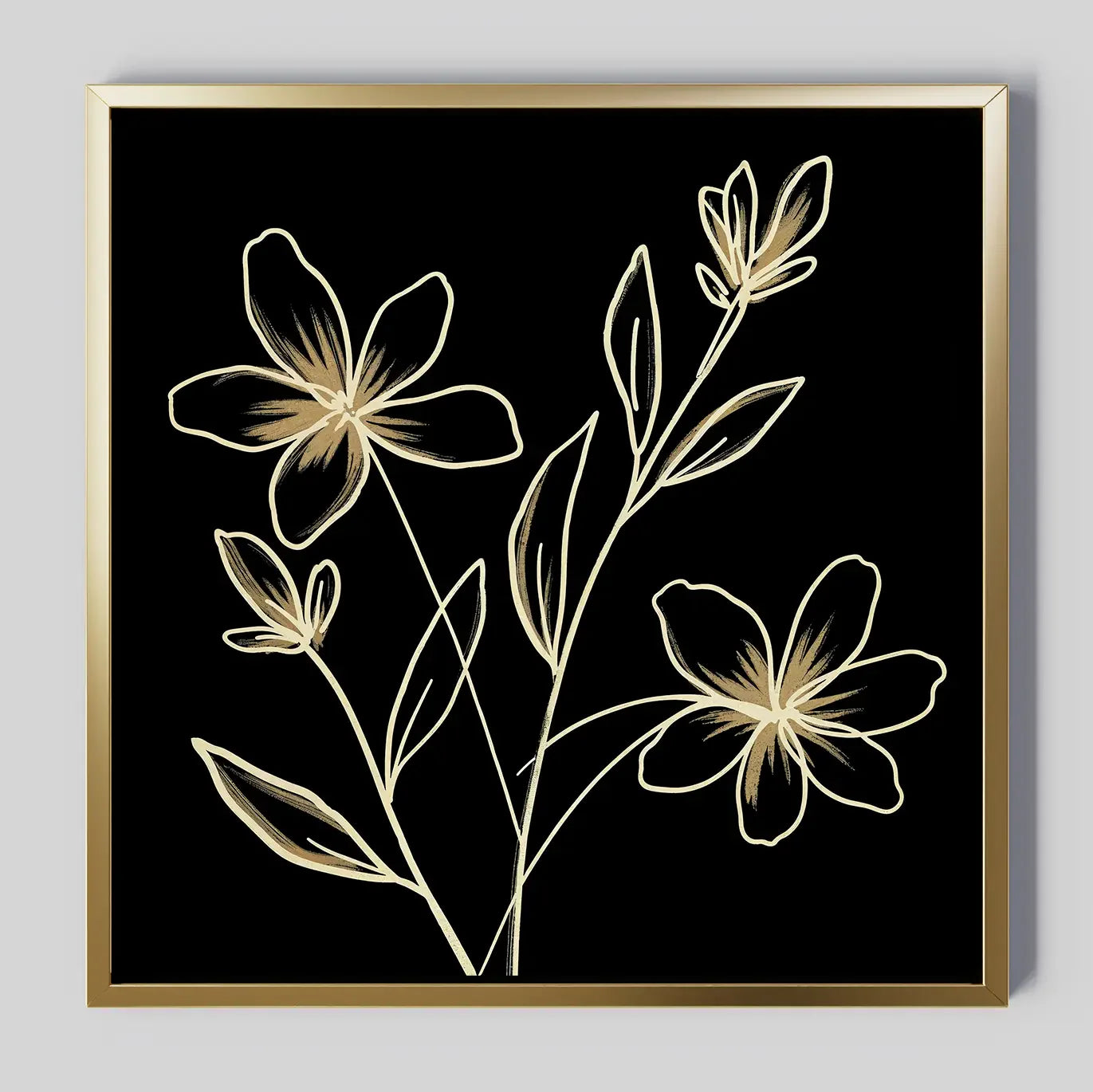 Whispers in Gold – black botanical canvas wall art print by Aspire Prints