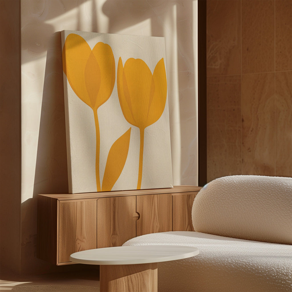 Sunlit Petals in Bloom – golden yellow botanical canvas wall art print by Aspire Prints