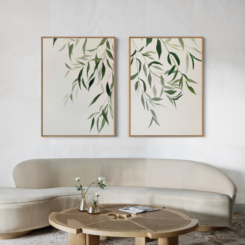 Whispering Fronds Diptych – Set of 2 Canvas Prints set of 2 – green botanical canvas wall art by Aspire Prints