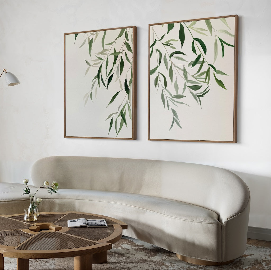 Whispering Fronds Diptych – Set of 2 Canvas Prints set of 2 – green botanical canvas wall art by Aspire Prints