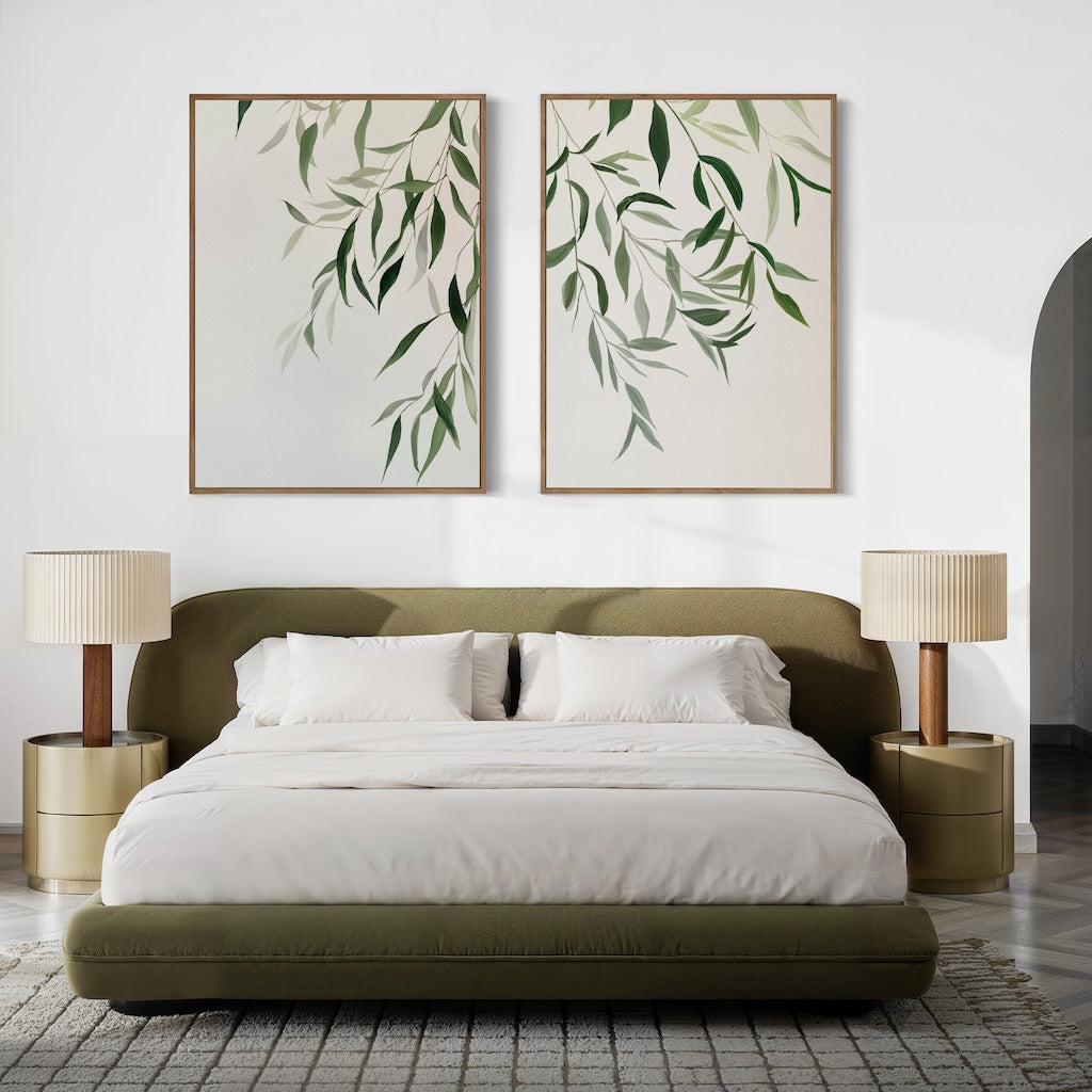Whispering Fronds Diptych – Set of 2 Canvas Prints set of 2 – green botanical canvas wall art by Aspire Prints