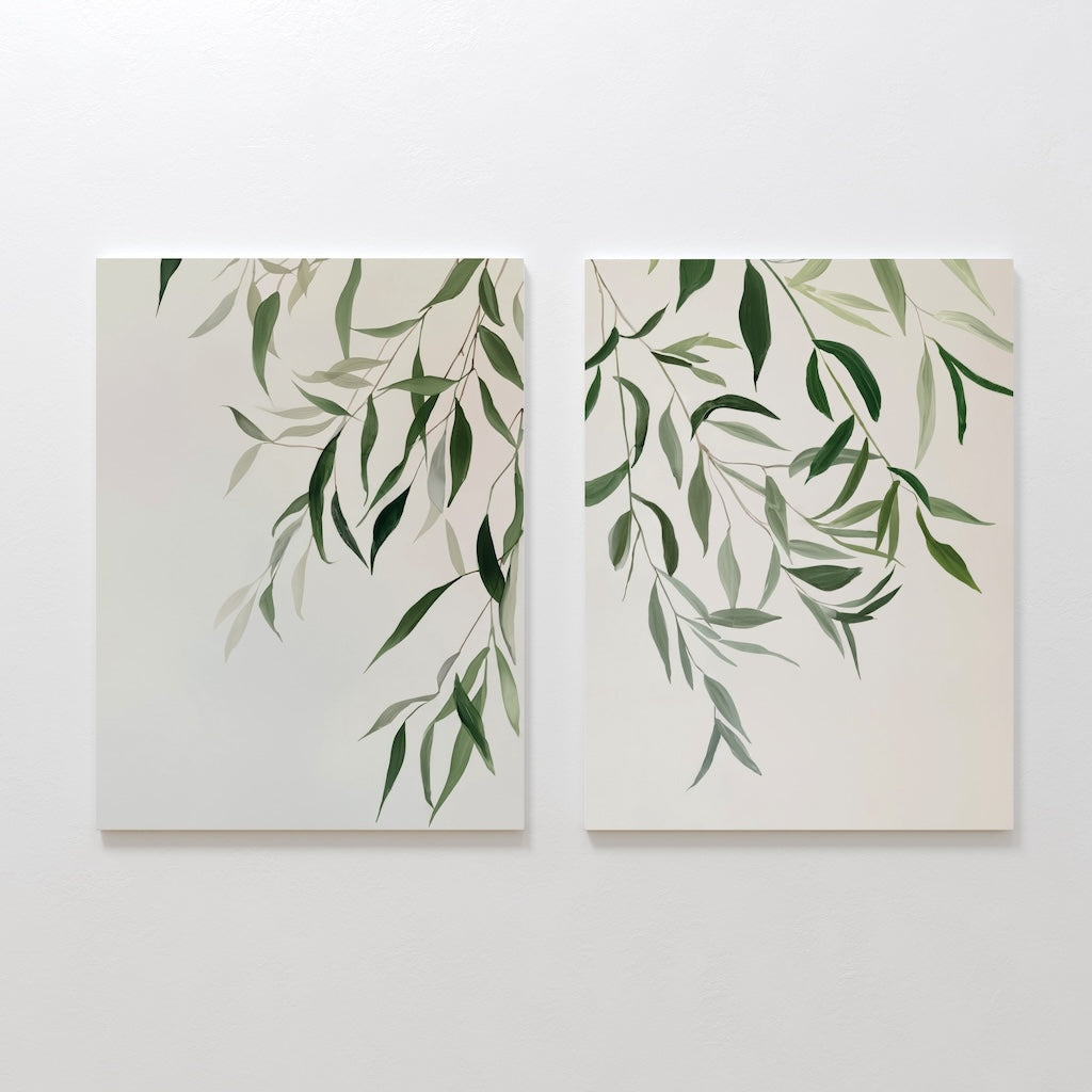 Whispering Fronds Diptych – Set of 2 Canvas Prints set of 2 – green botanical canvas wall art by Aspire Prints