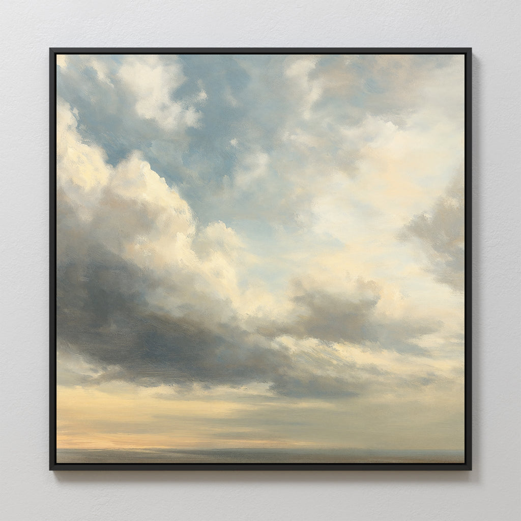 Whispered Skies Above – beige and white cloud canvas wall art print by Aspire Prints
