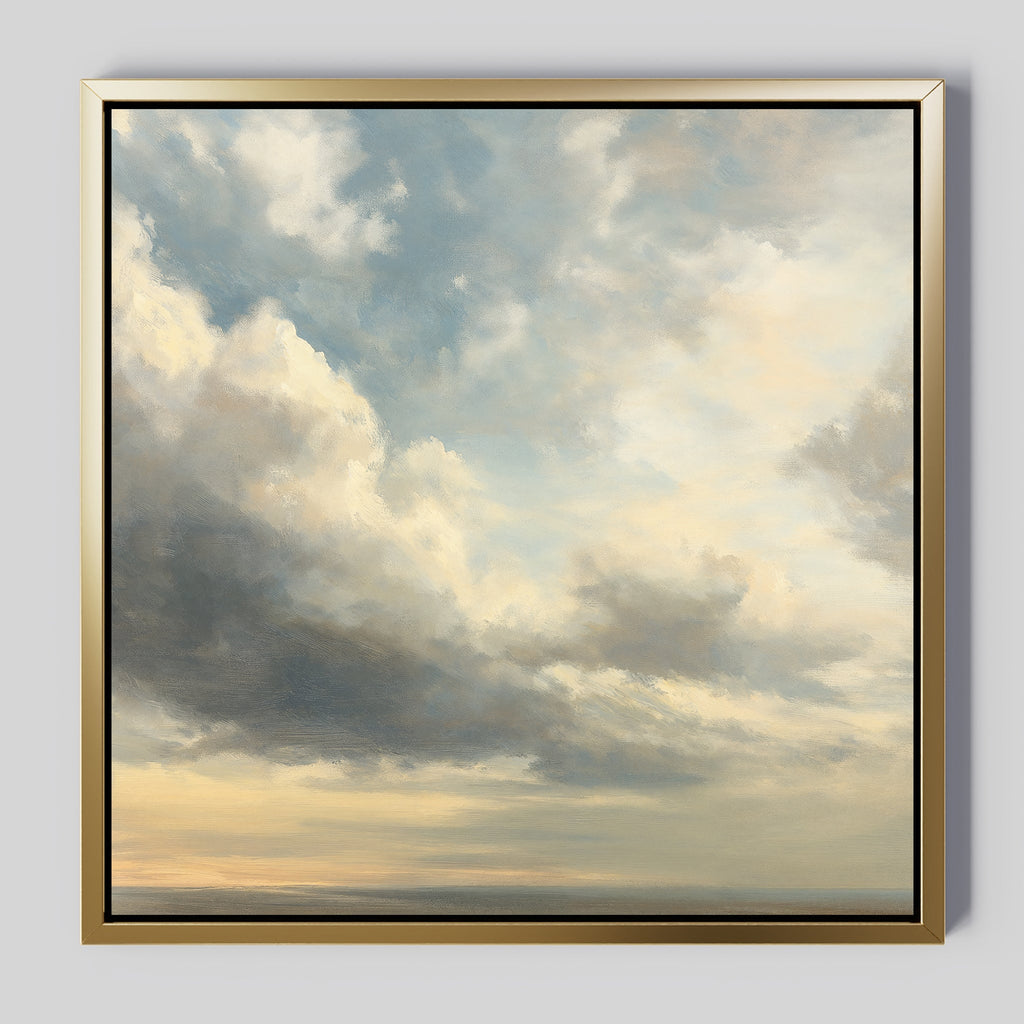 Whispered Skies Above – beige and white cloud canvas wall art print by Aspire Prints