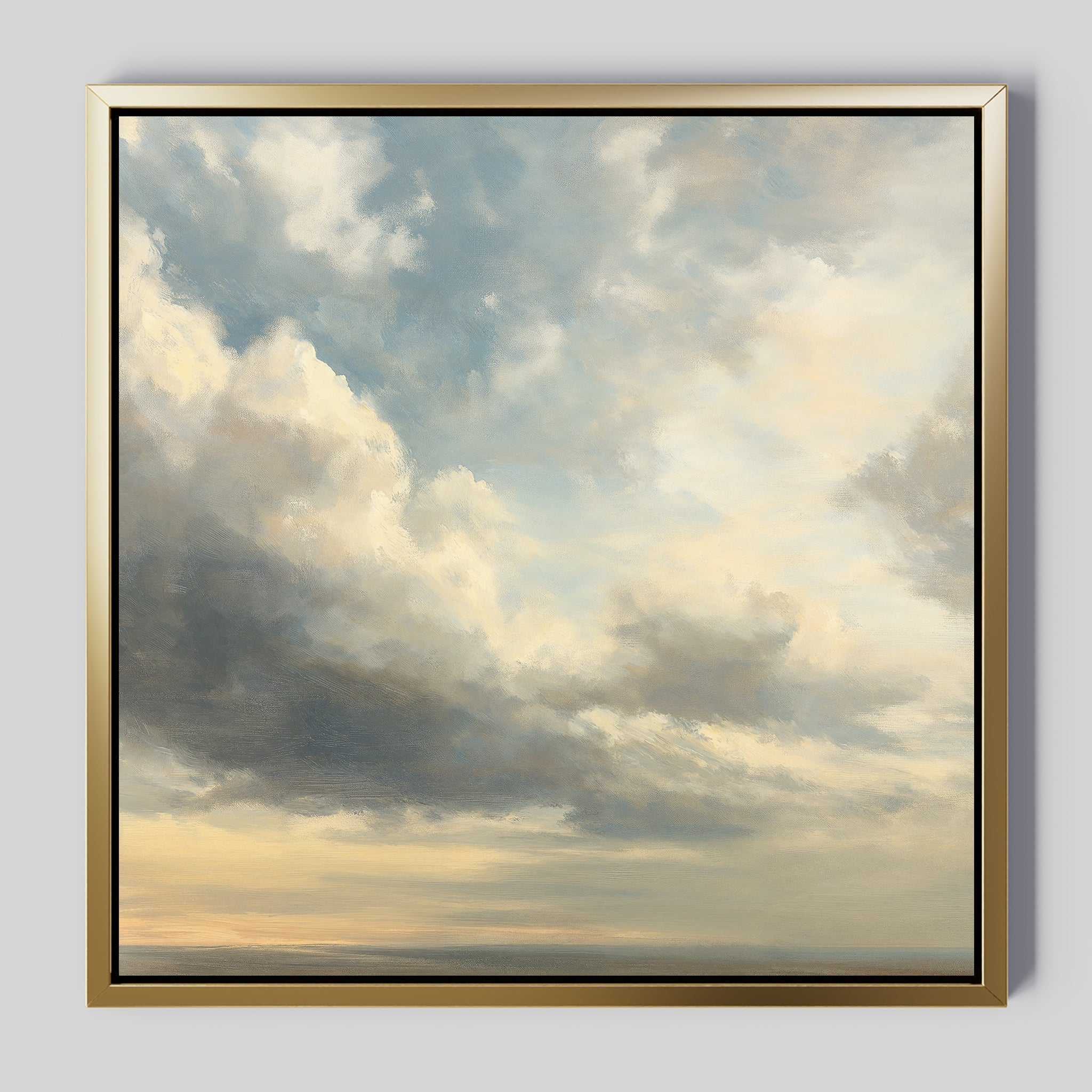 Whispered Skies Above – beige and white cloud canvas wall art print by Aspire Prints