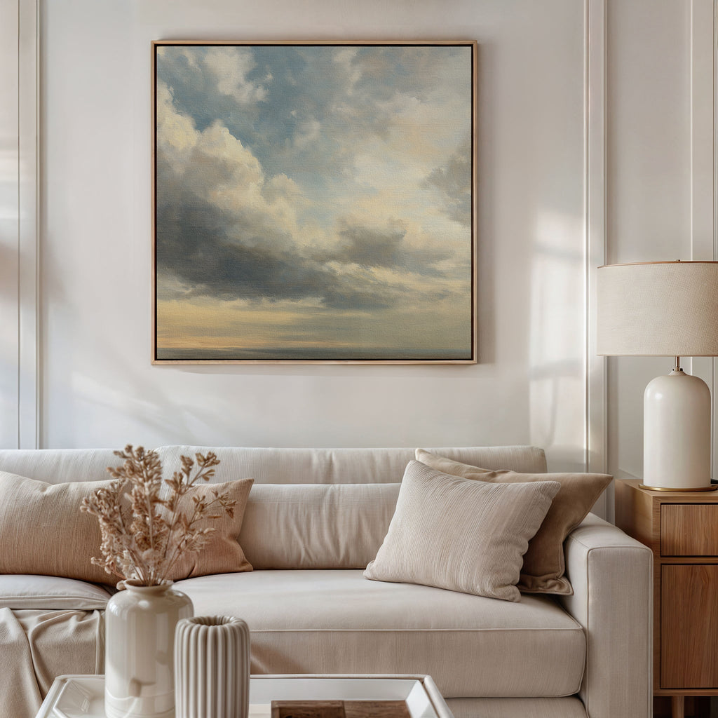 Whispered Skies Above – beige and white cloud canvas wall art print by Aspire Prints