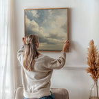 Whispered Skies Above – beige and white cloud canvas wall art print by Aspire Prints