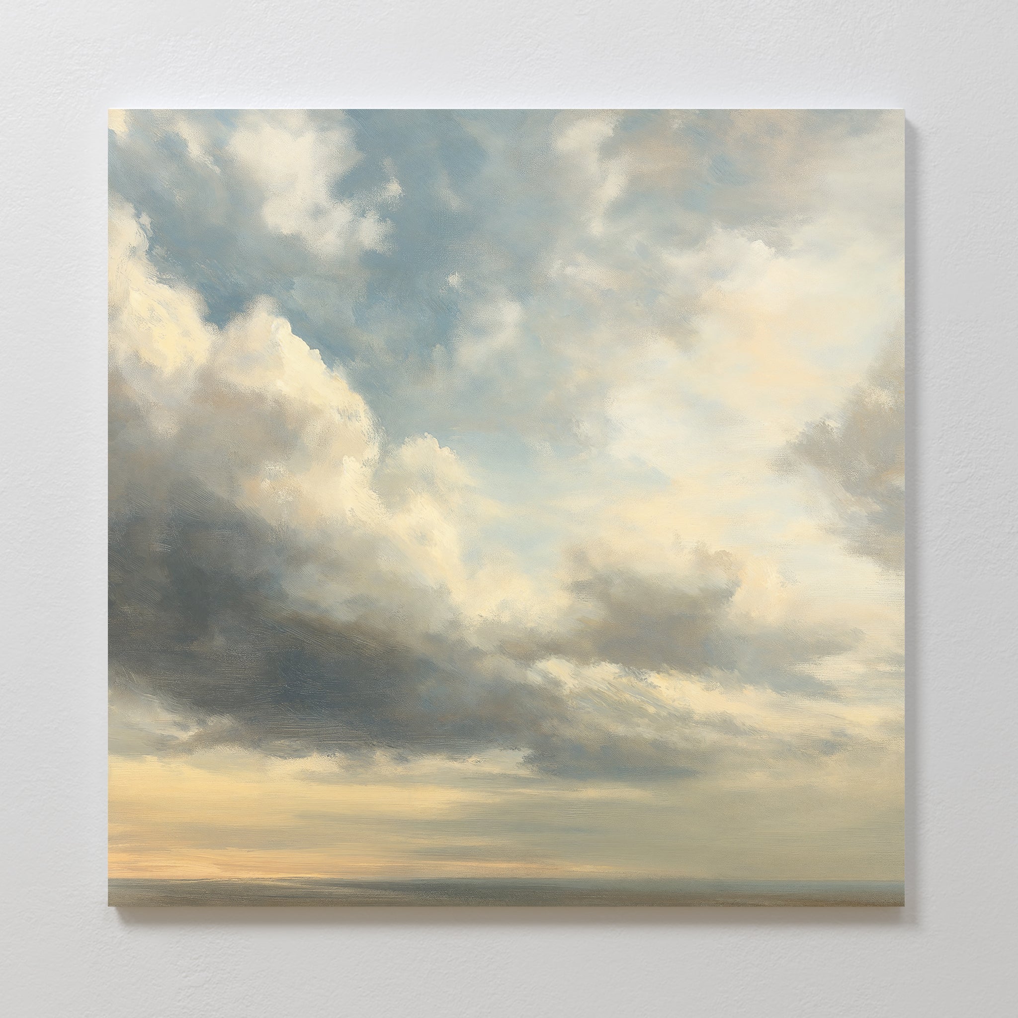 Whispered Skies Above – beige and white cloud canvas wall art print by Aspire Prints