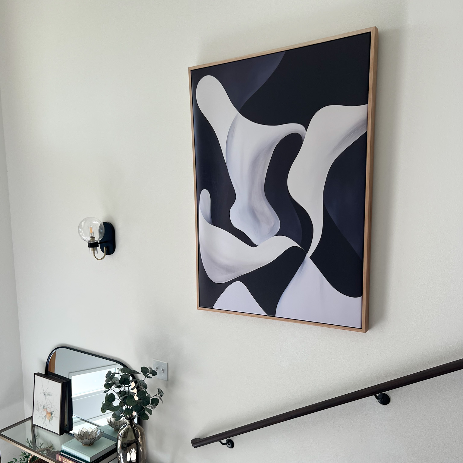 Midnight Tide – black and white abstract canvas wall art print by Aspire Prints