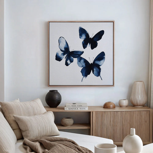 Midnight Wings in Bloom – blue botanical canvas wall art print by Aspire Prints