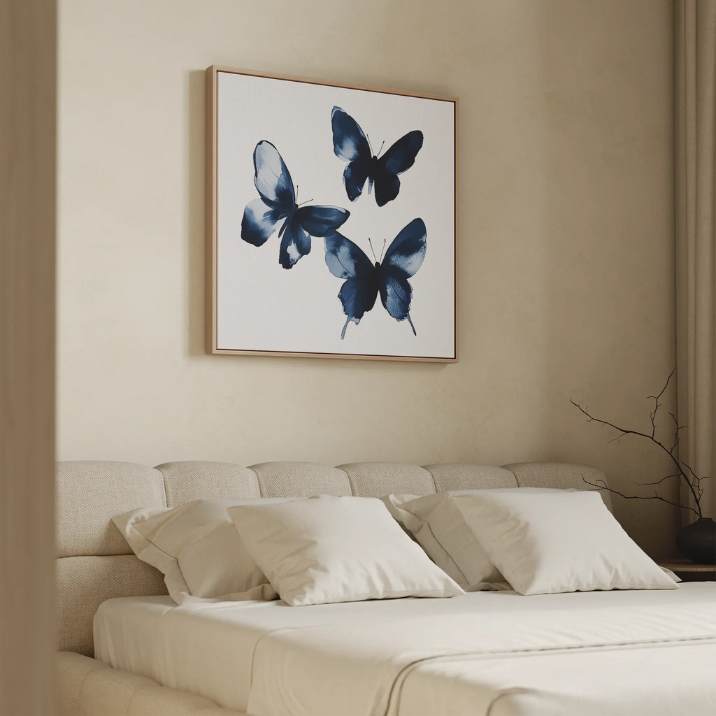 Midnight Wings in Bloom – blue botanical canvas wall art print by Aspire Prints