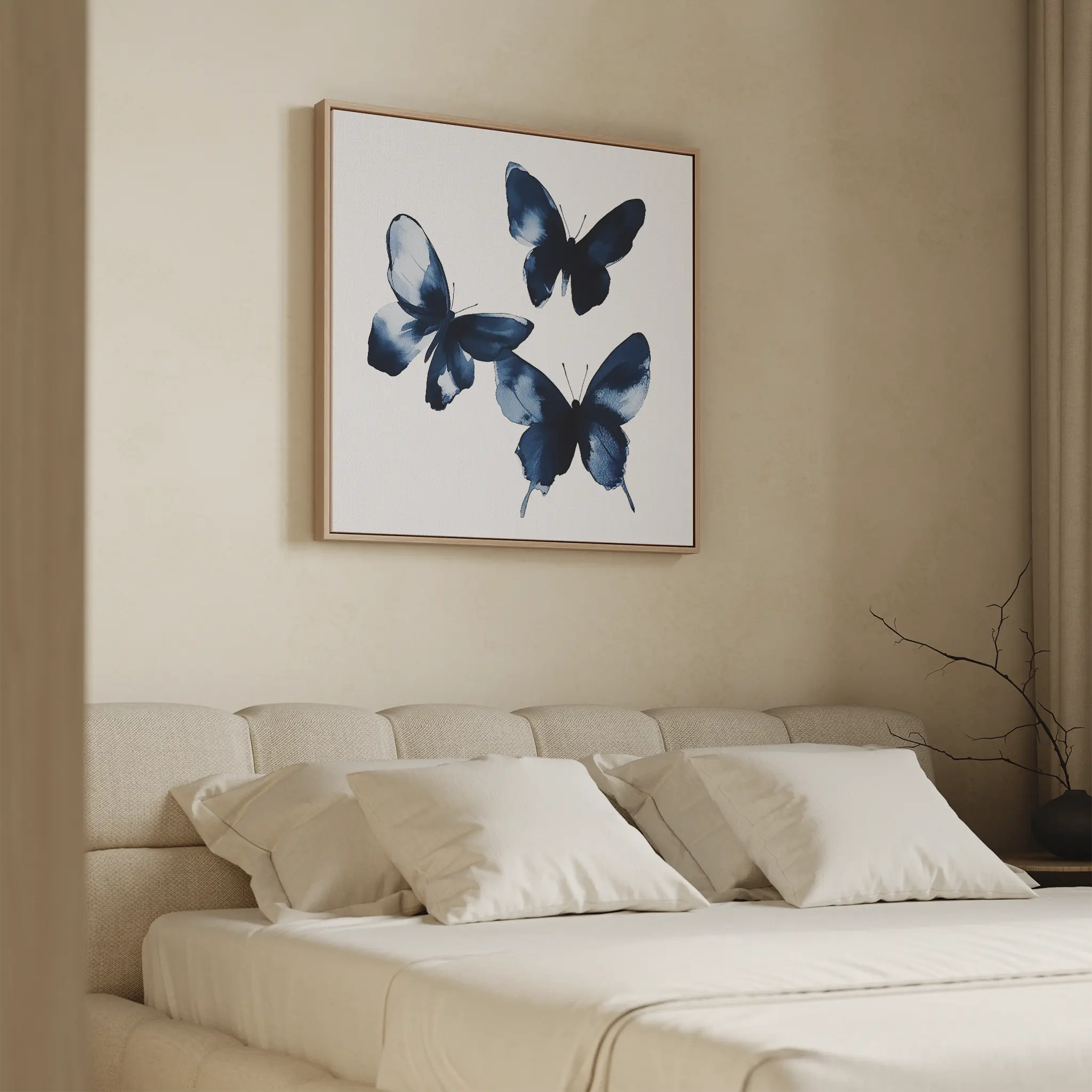 Midnight Wings in Bloom – blue botanical canvas wall art print by Aspire Prints