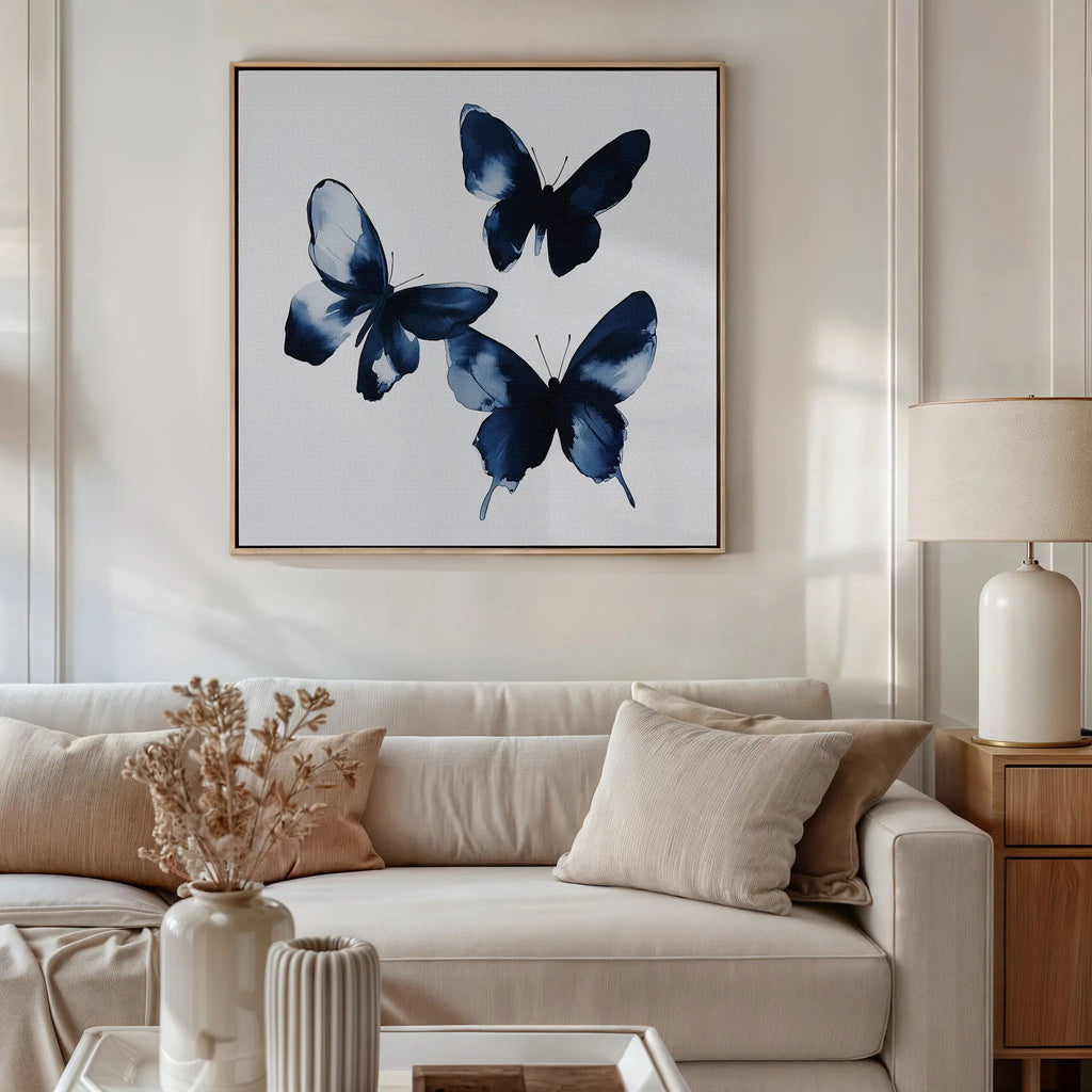 Midnight Wings in Bloom – blue botanical canvas wall art print by Aspire Prints