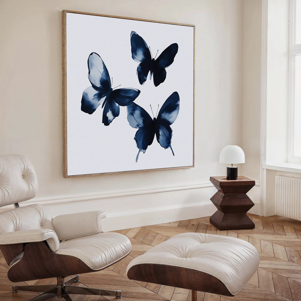 Midnight Wings in Bloom – blue botanical canvas wall art print by Aspire Prints