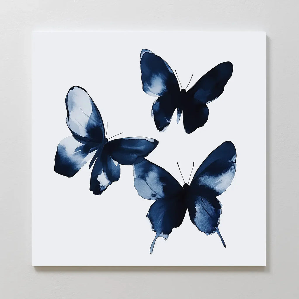 Midnight Wings in Bloom – blue botanical canvas wall art print by Aspire Prints