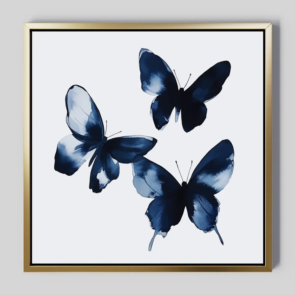 Midnight Wings in Bloom – blue botanical canvas wall art print by Aspire Prints