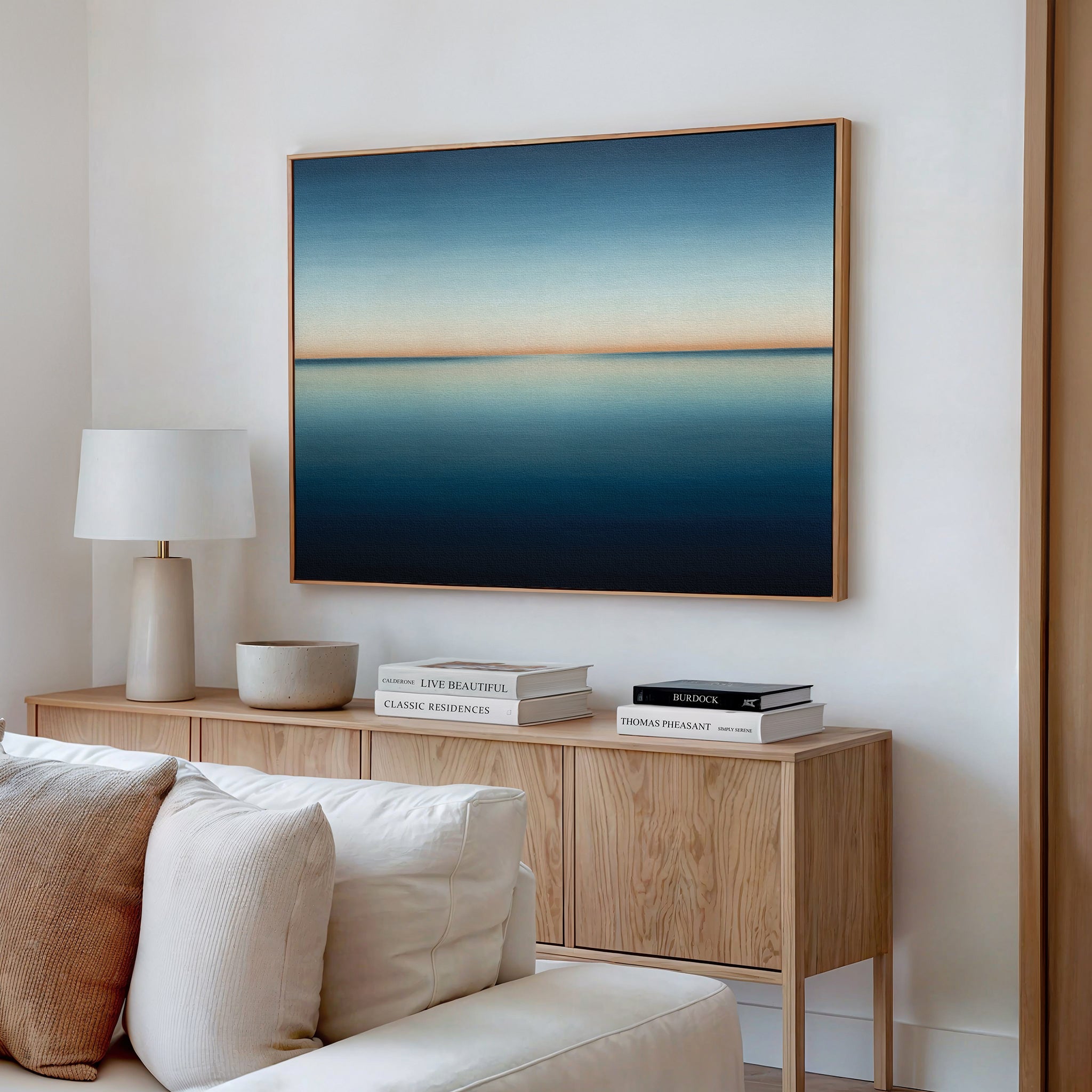 Where the Sea Meets Sky – blue coastal canvas wall art print by Aspire Prints