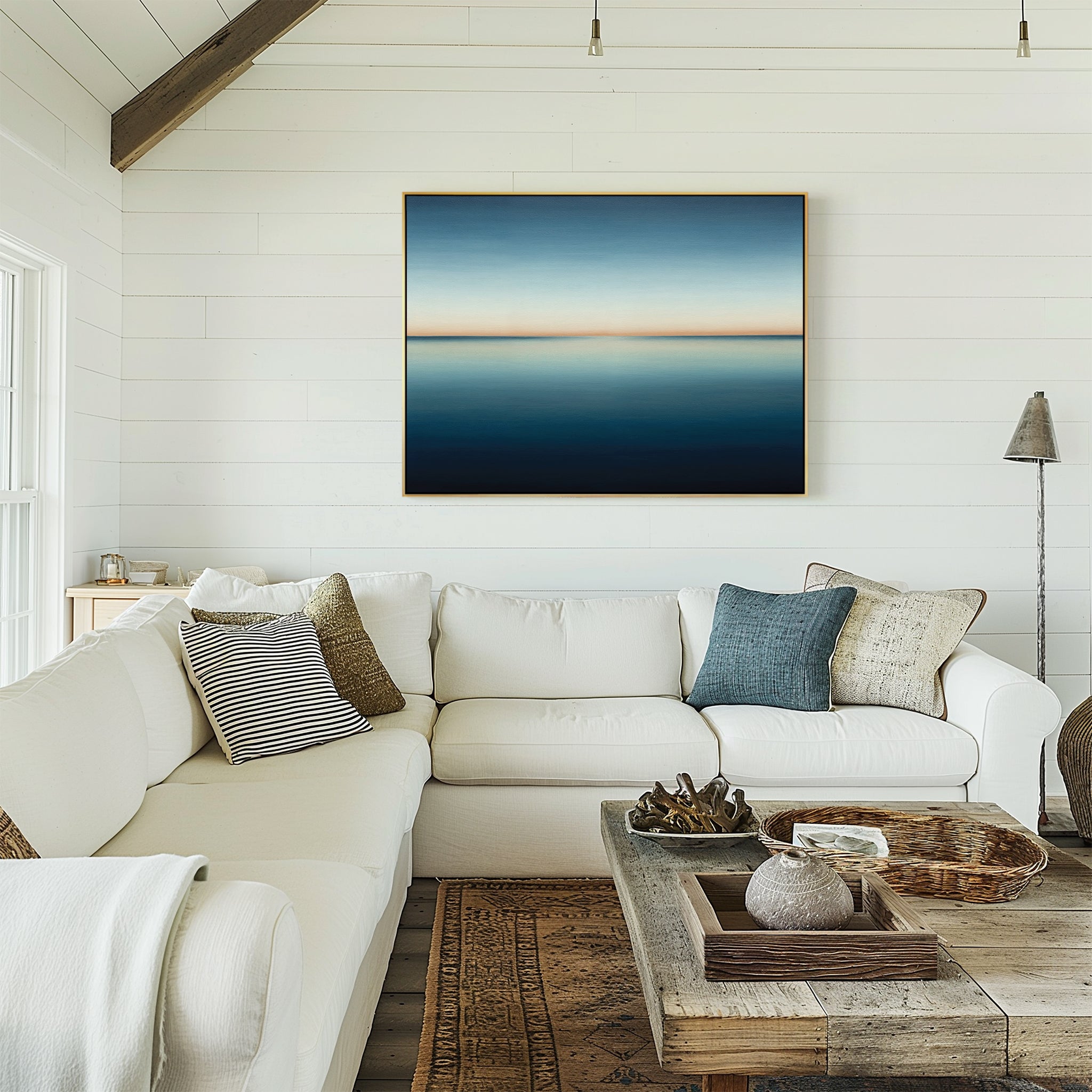 Where the Sea Meets Sky – blue coastal canvas wall art print by Aspire Prints