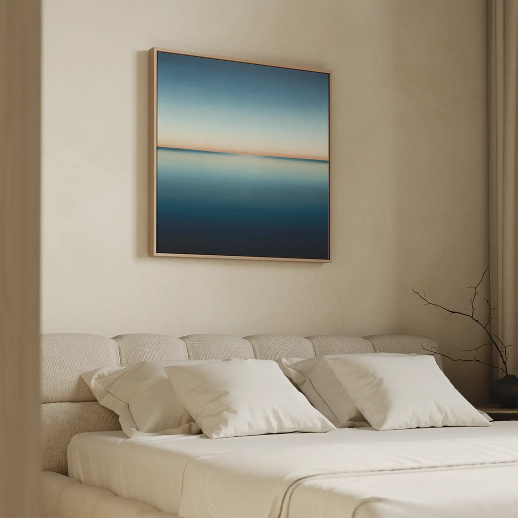 Indigo Horizon Whisper – blue coastal canvas wall art print by Aspire Prints