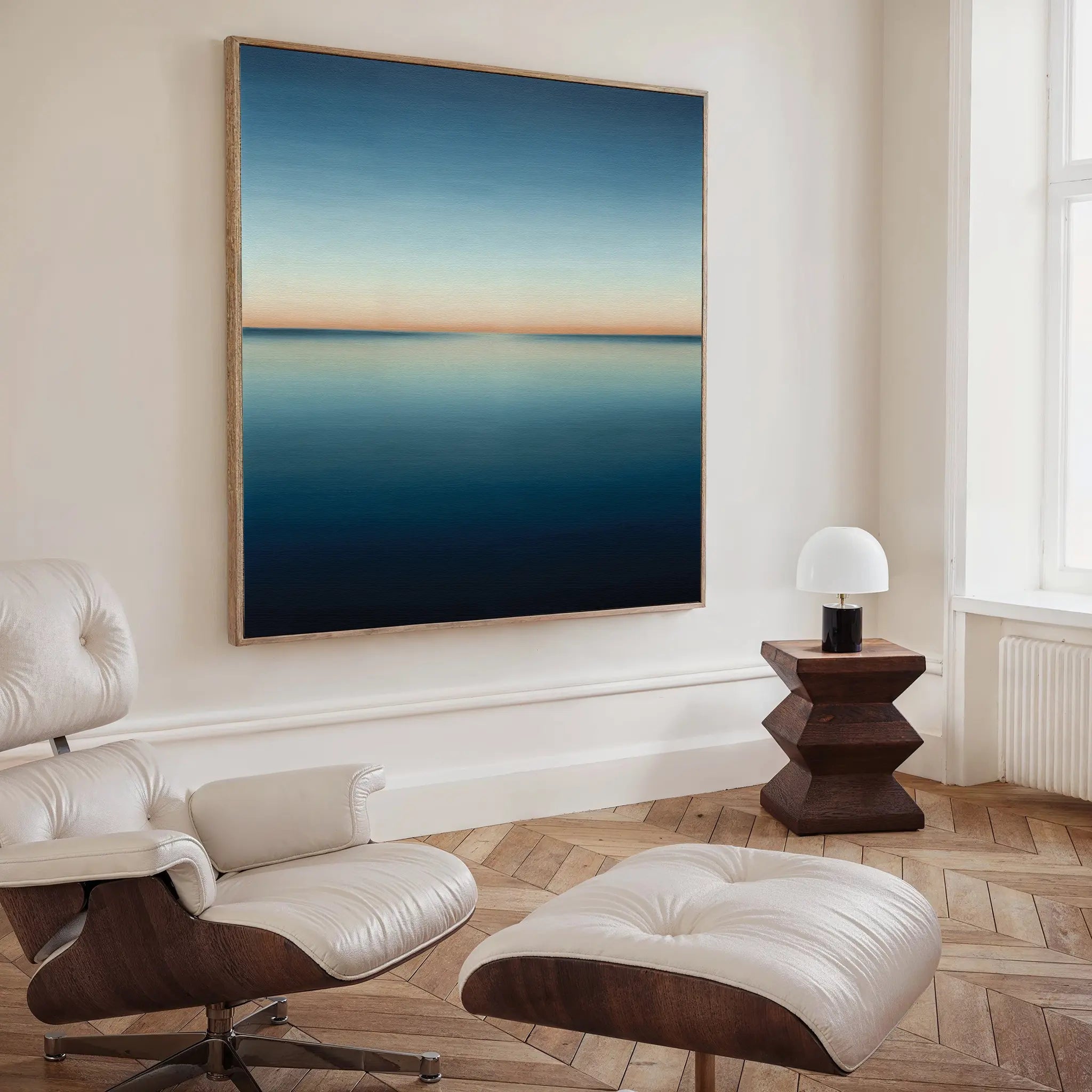 Indigo Horizon Whisper – blue coastal canvas wall art print by Aspire Prints