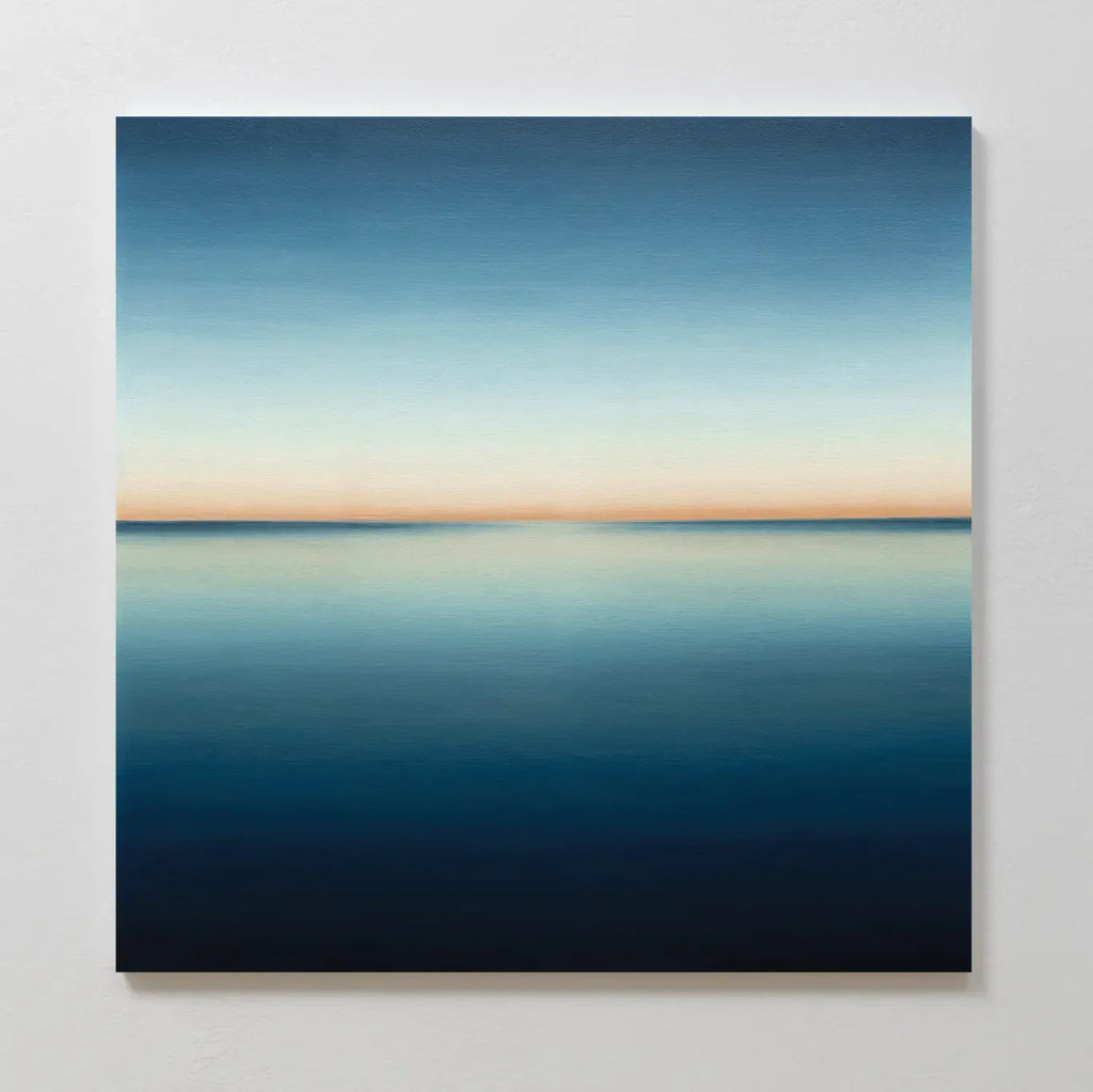 Indigo Horizon Whisper – blue coastal canvas wall art print by Aspire Prints