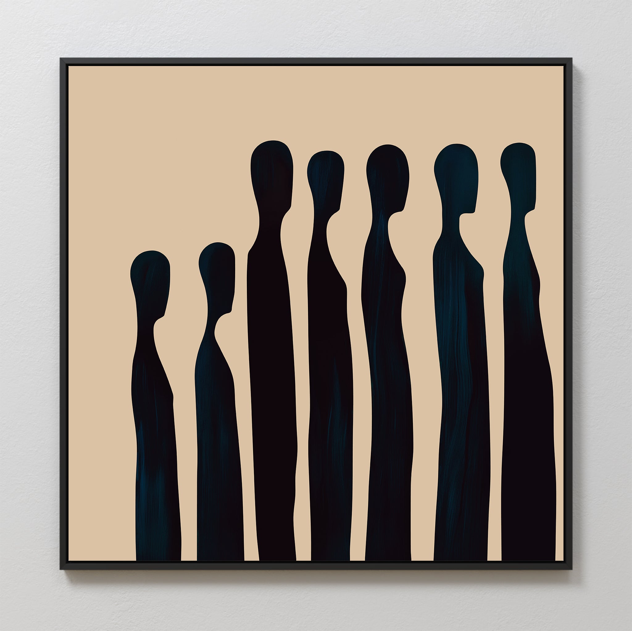 Midnight Silhouettes in Sand – blue abstract canvas wall art print by Aspire Prints