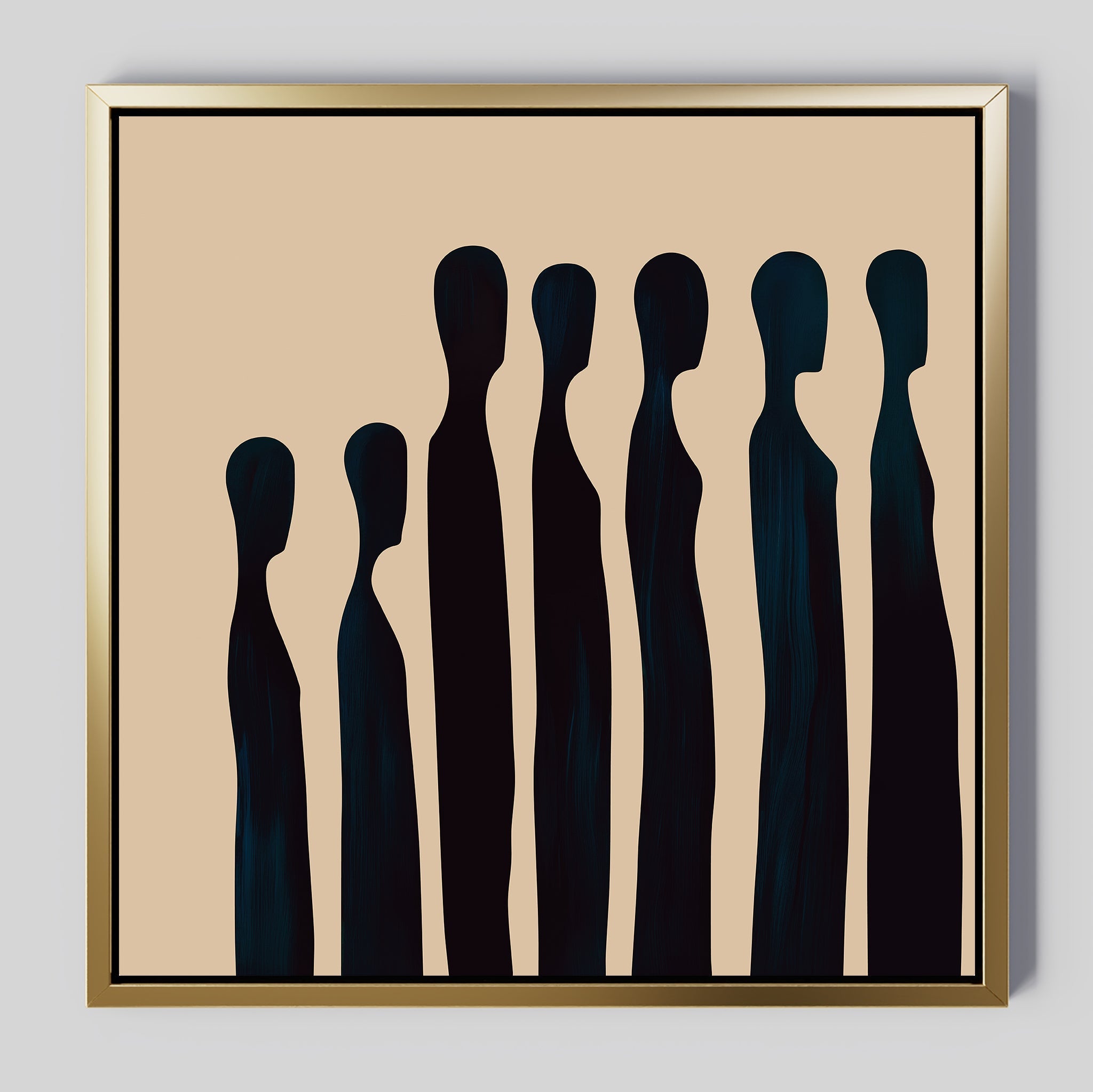 Midnight Silhouettes in Sand – blue abstract canvas wall art print by Aspire Prints