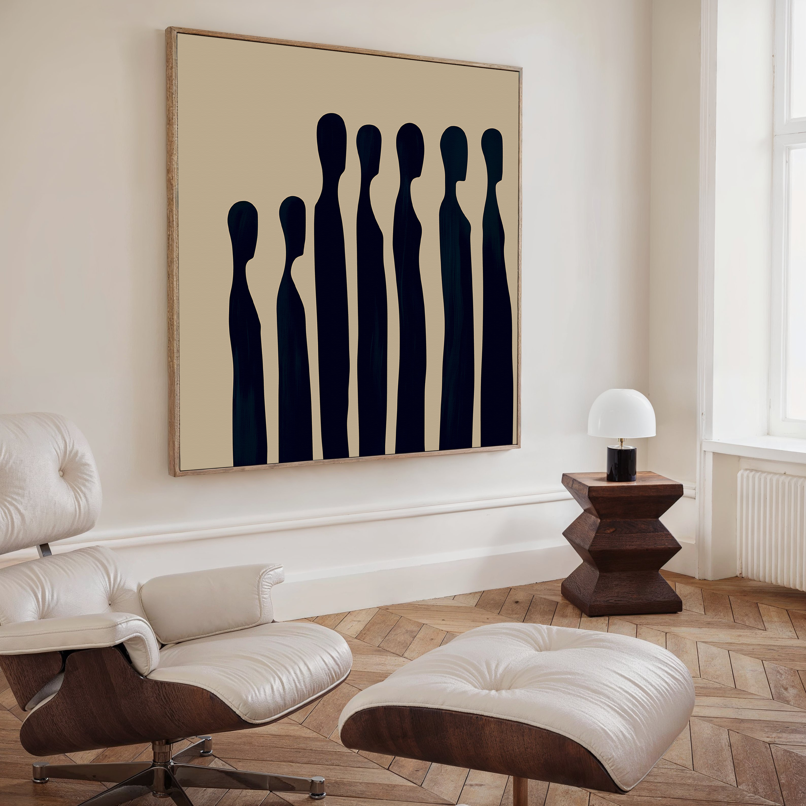 Midnight Silhouettes in Sand – blue abstract canvas wall art print by Aspire Prints