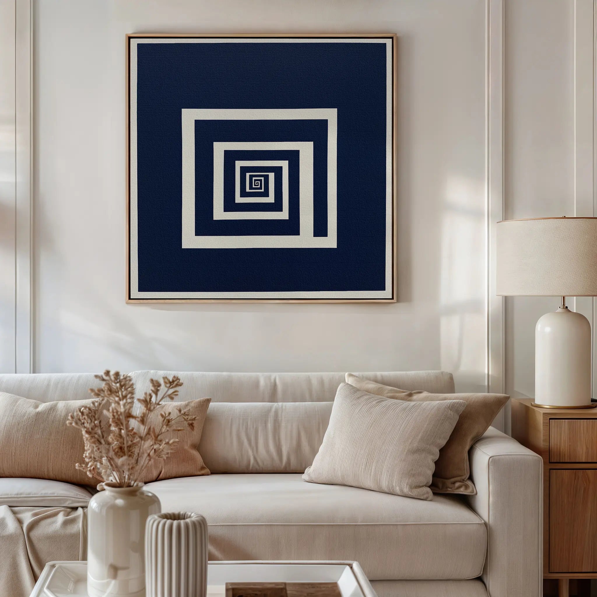 Spiral Into Indigo – blue abstract canvas wall art print by Aspire Prints