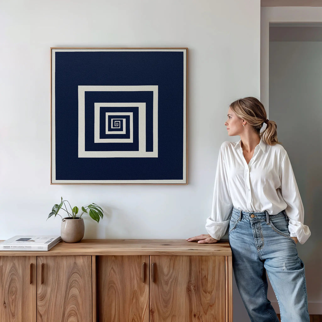 Spiral Into Indigo – blue abstract canvas wall art print by Aspire Prints