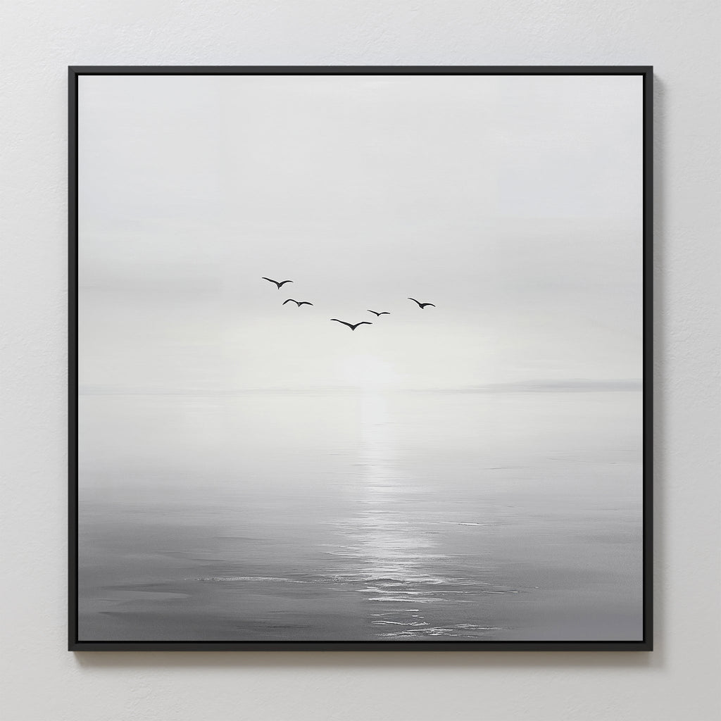 Where the Light Carries Them – black and white coastal canvas wall art print by Aspire Prints