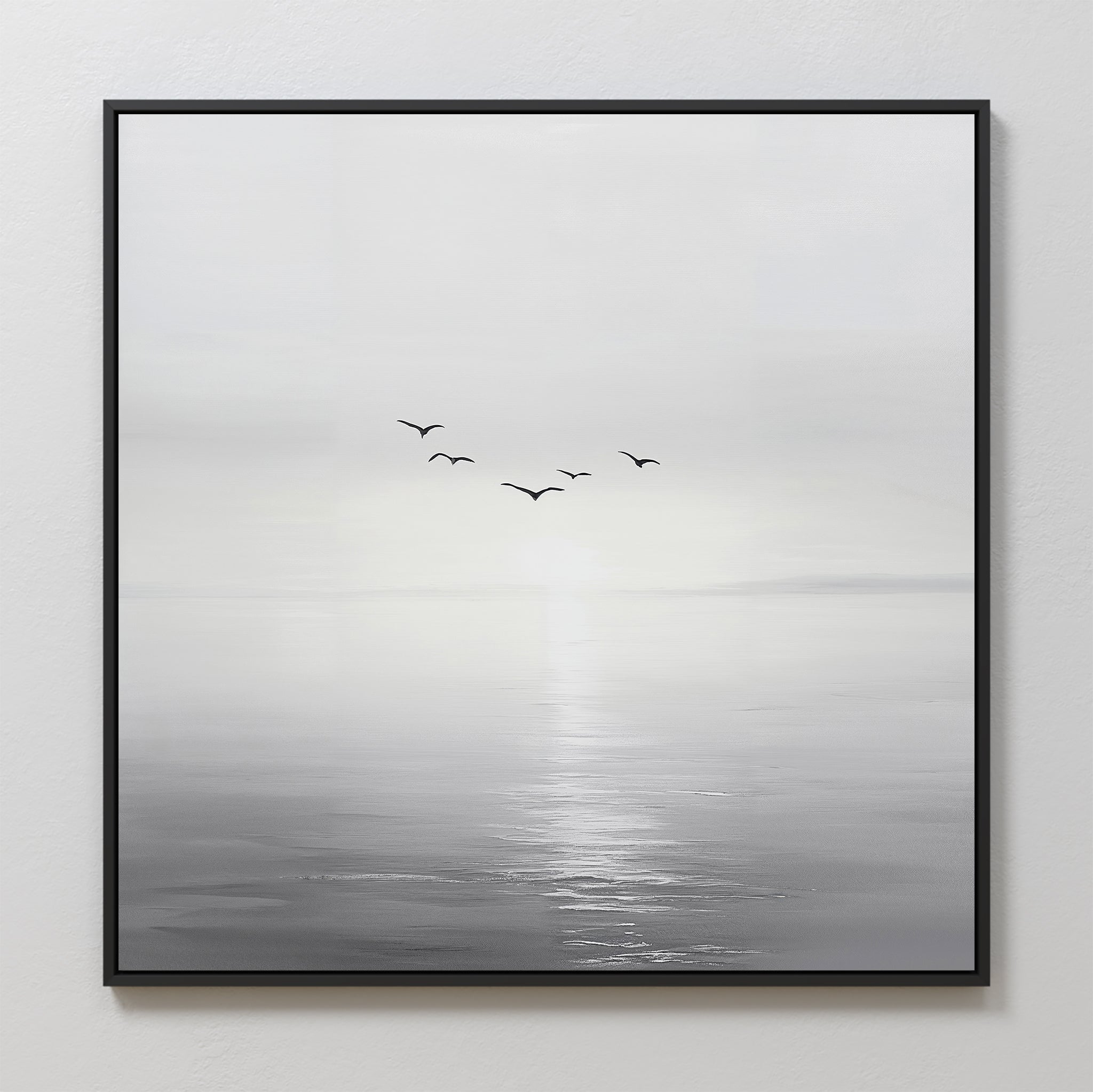 Where the Light Carries Them – black and white coastal canvas wall art print by Aspire Prints