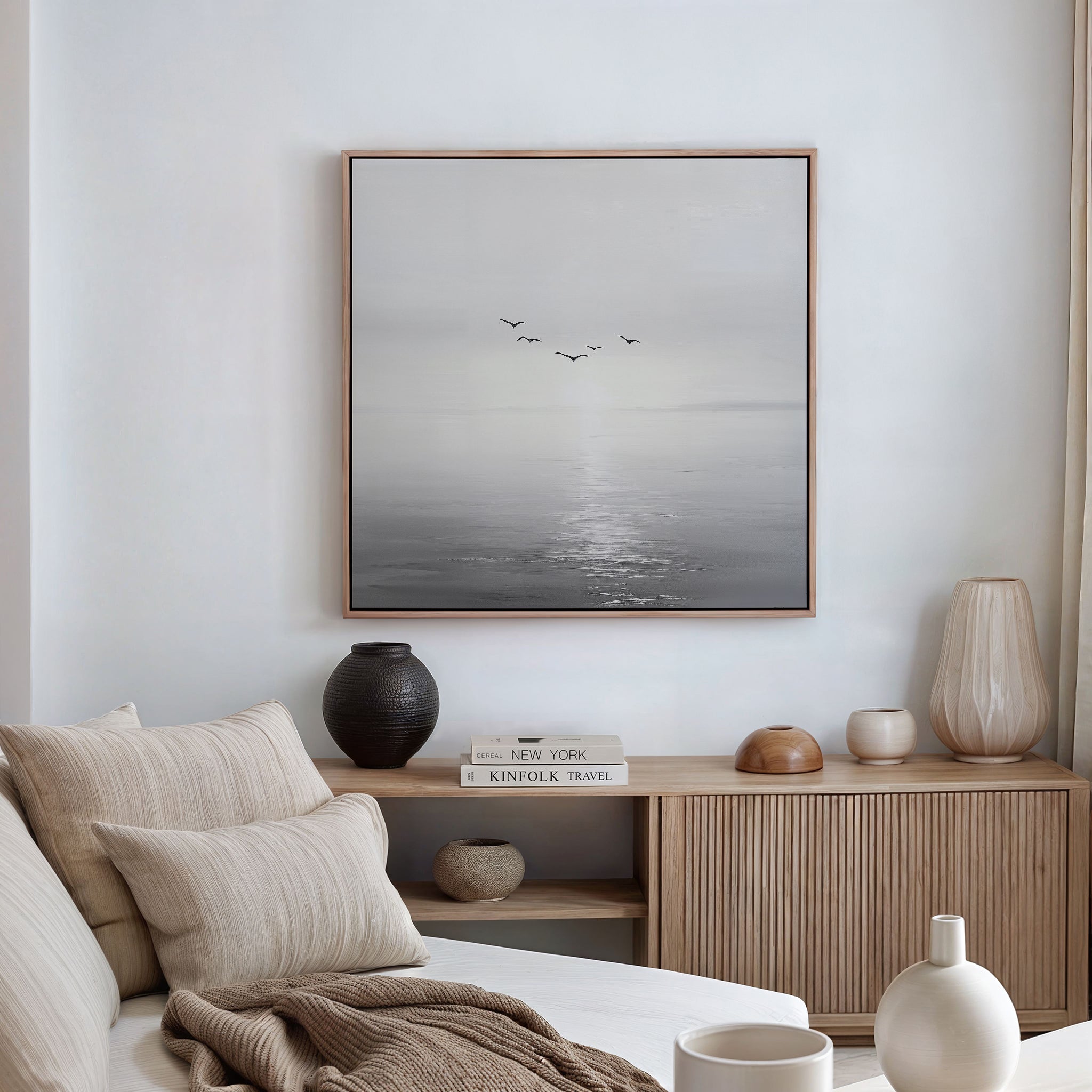 Where the Light Carries Them – black and white coastal canvas wall art print by Aspire Prints