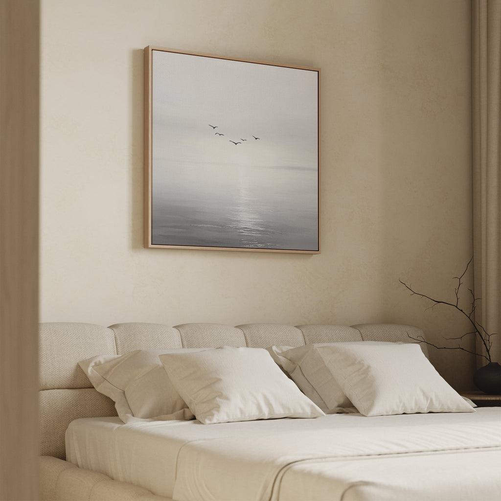 Where the Light Carries Them – black and white coastal canvas wall art print by Aspire Prints